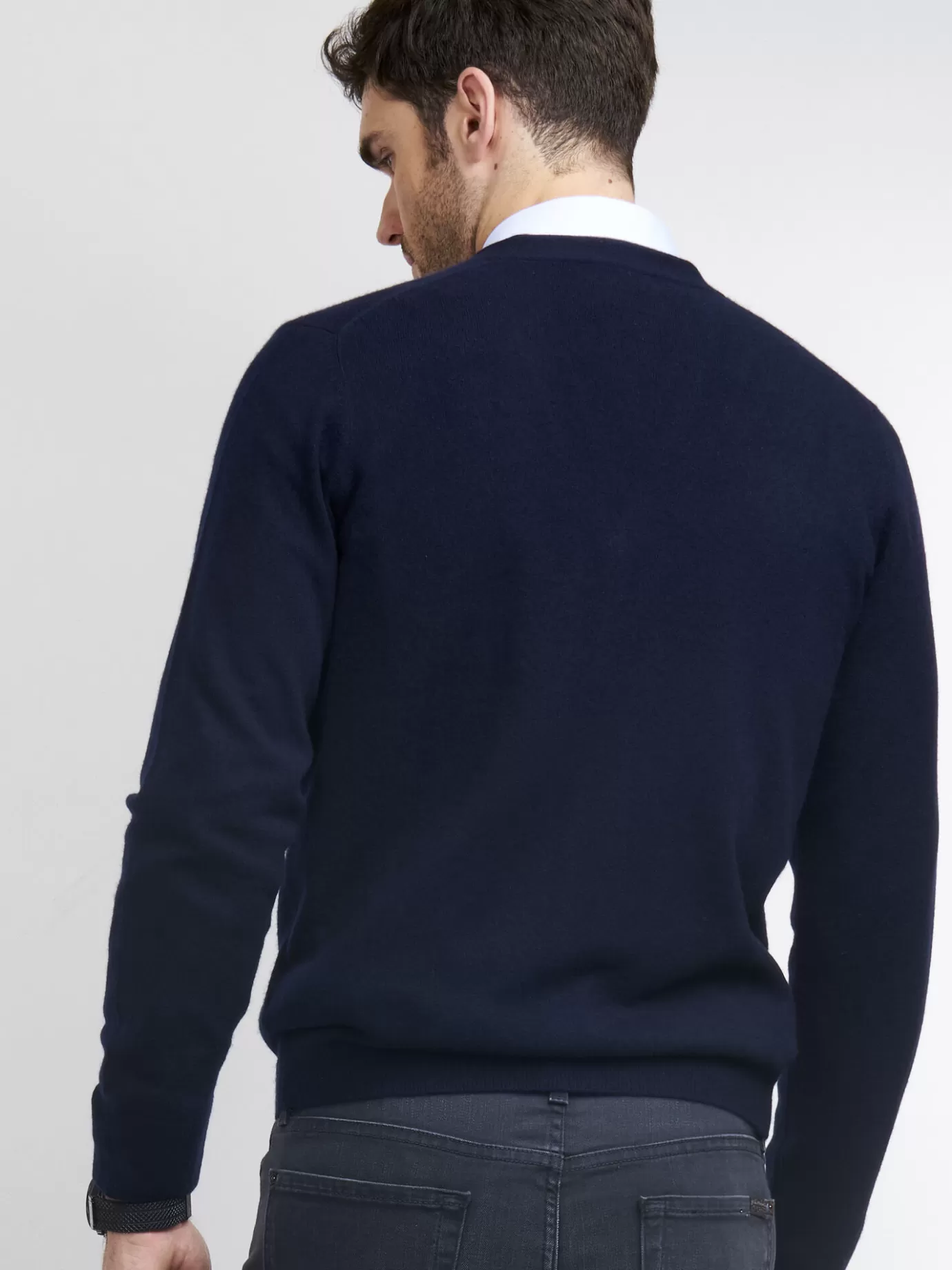 REPEAT cashmere Vesten<Heren-Vest Met V-Hals Van Cashmere Marine / Lt Grijs