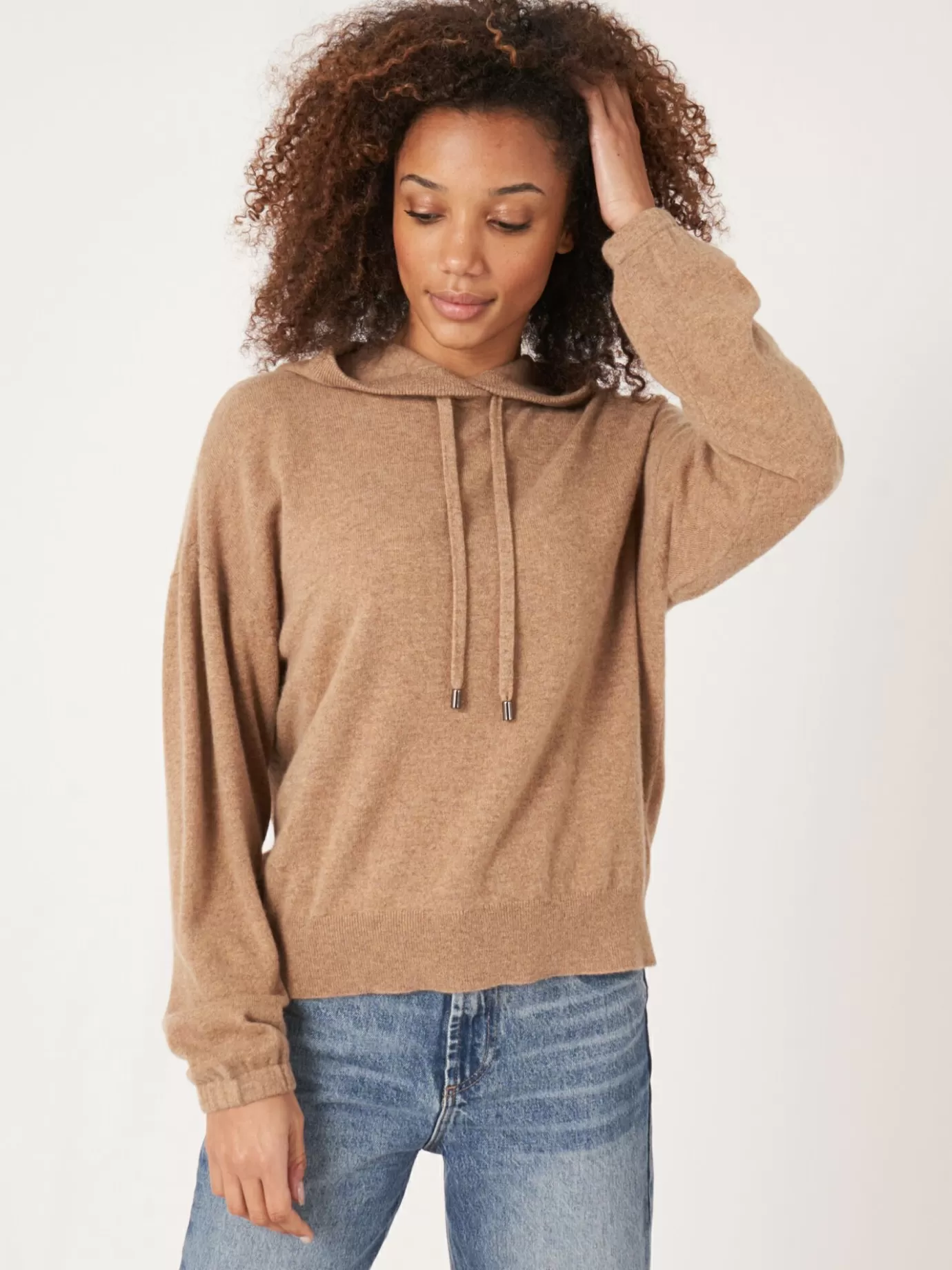 REPEAT cashmere Truien<Hoodie Met Pofmouwen Van Biologisch Cashmere Kameel