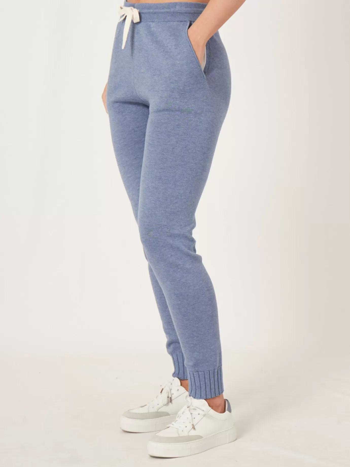 REPEAT cashmere Broeken<Joggingbroek Van Katoen-Mix Dubbel Gebreid Denim