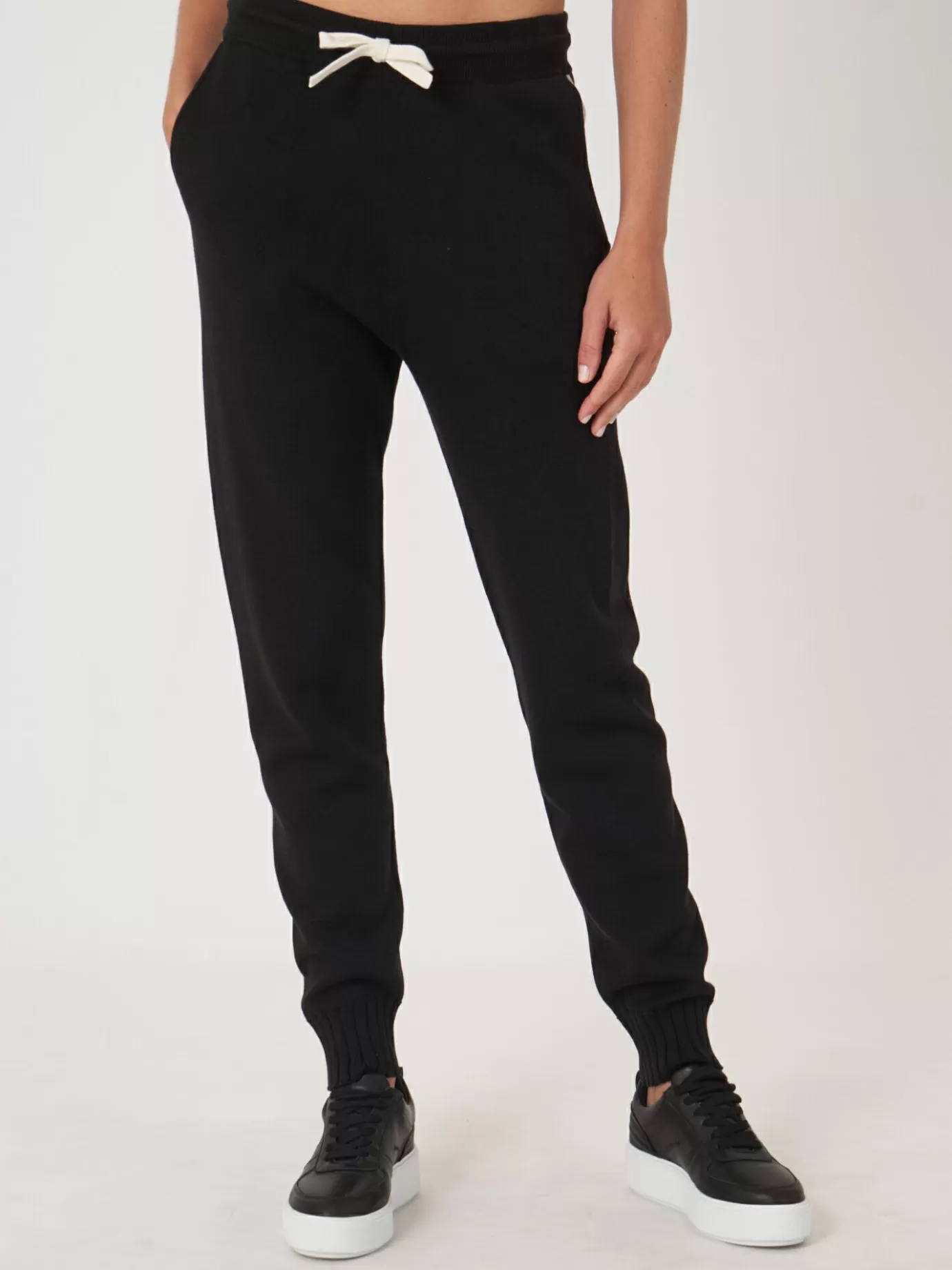 REPEAT cashmere Broeken<Joggingbroek Van Katoen-Mix Dubbel Gebreid Zwart