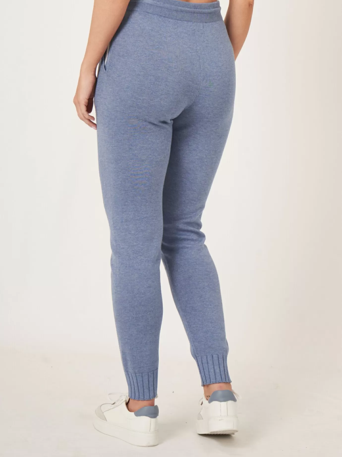 REPEAT cashmere Broeken<Joggingbroek Van Katoen-Mix Dubbel Gebreid Denim