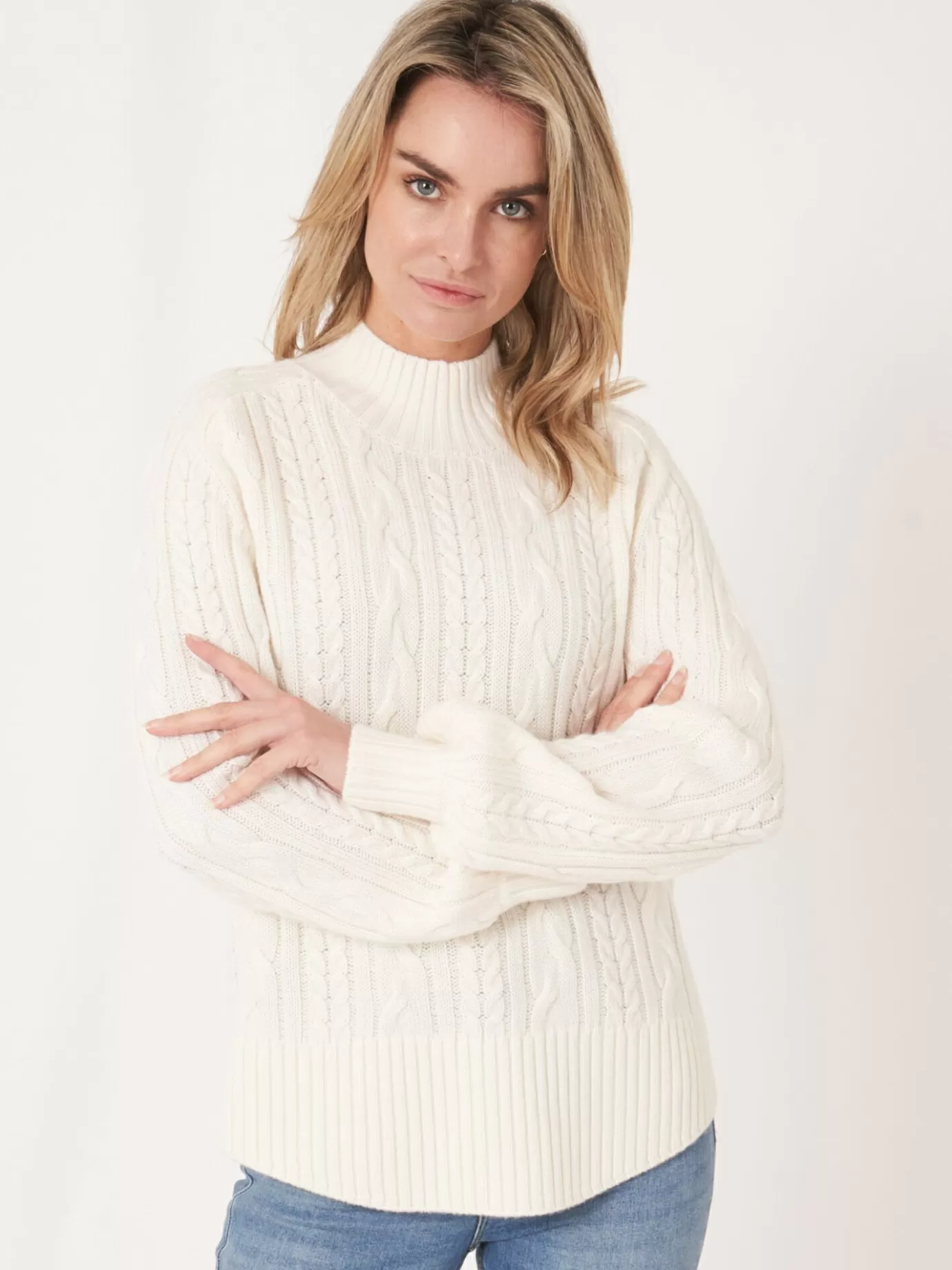 REPEAT cashmere Truien<Kabeltrui Van Merinowol Met Ronde Zoom Room