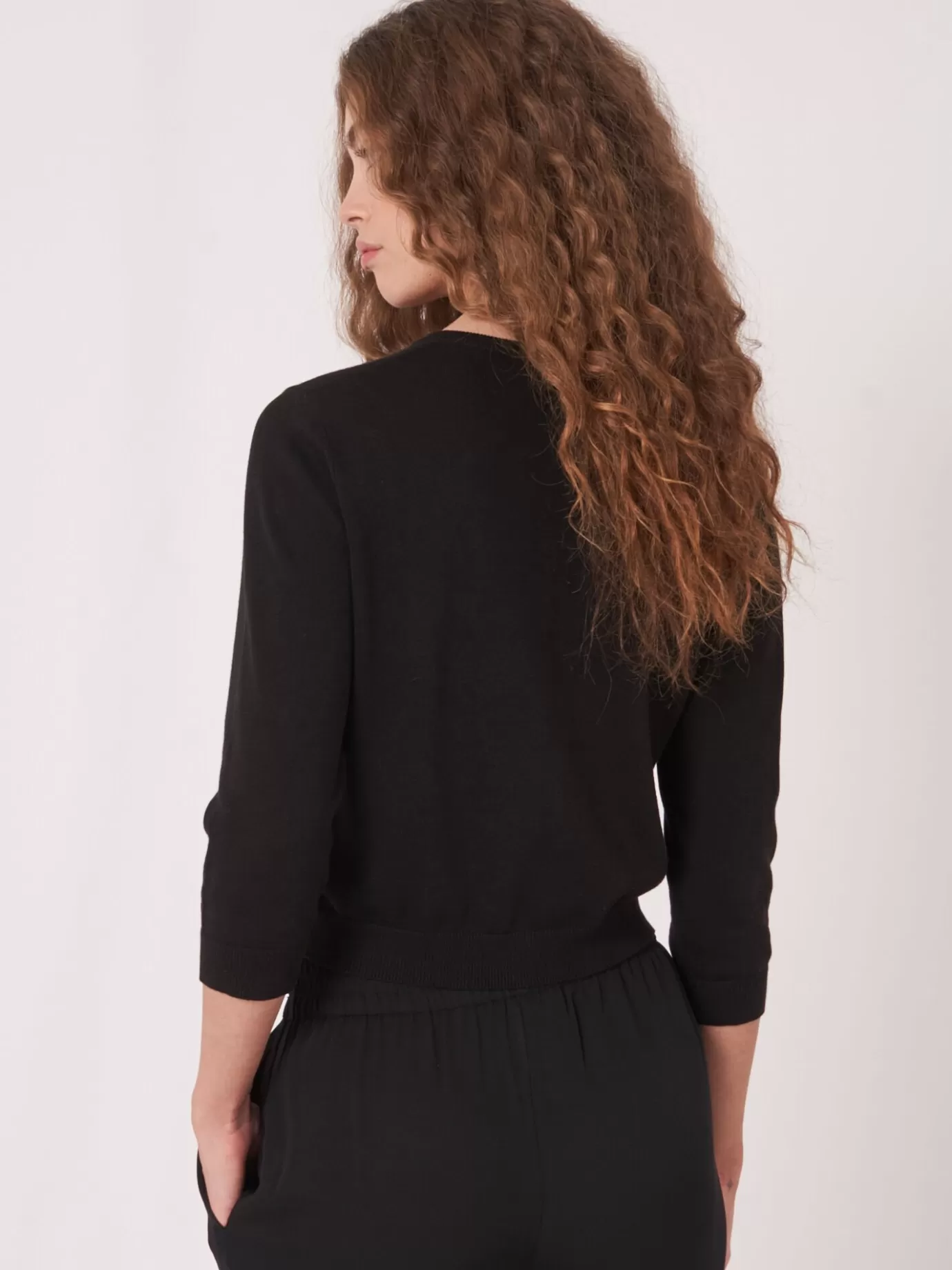 REPEAT cashmere Vesten<Kort Vest Met Ronde Hals Van Biologisch Katoen Zwart