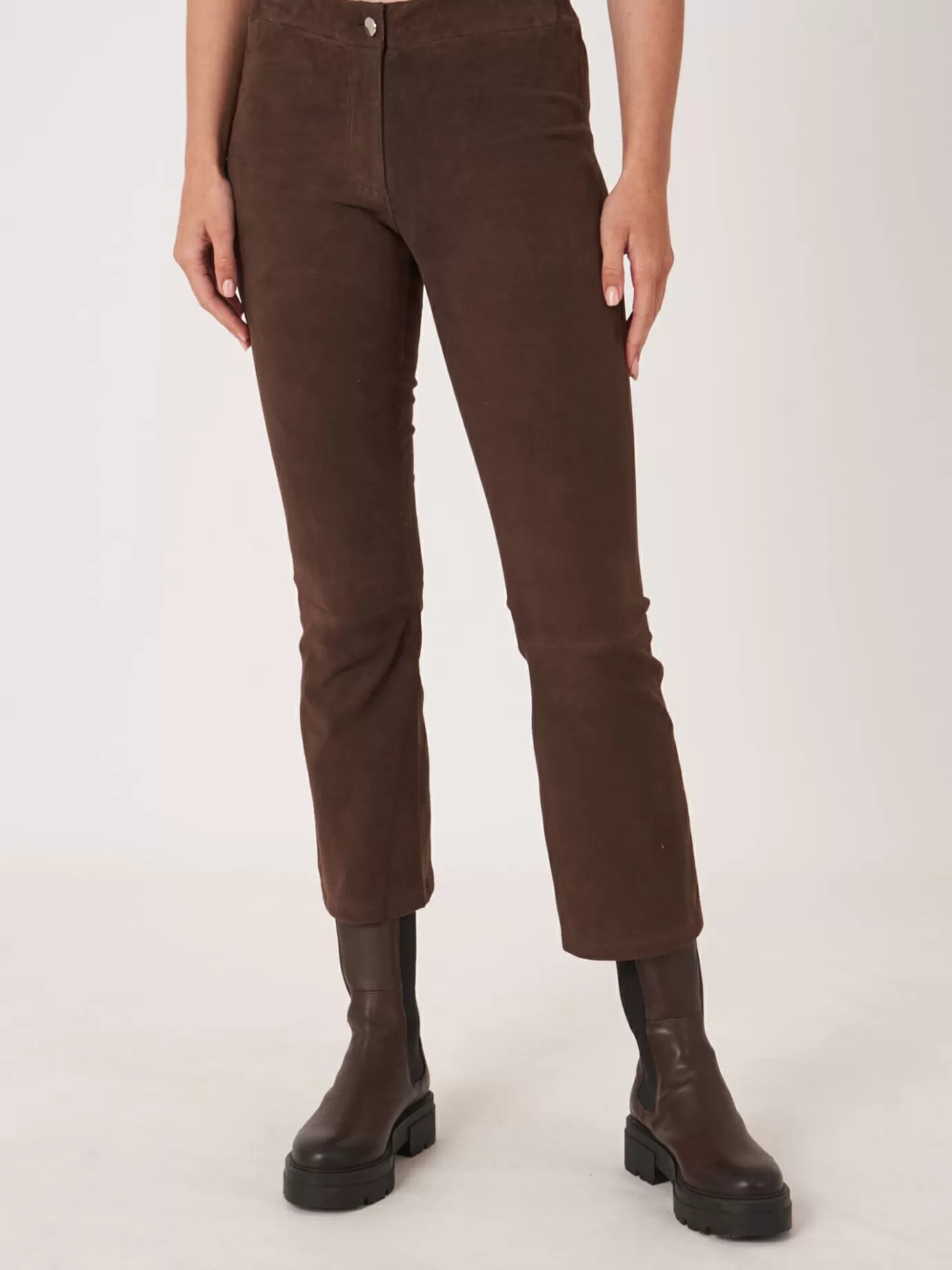 REPEAT cashmere Broeken<Korte Bootcut Broek Van Suede Morro