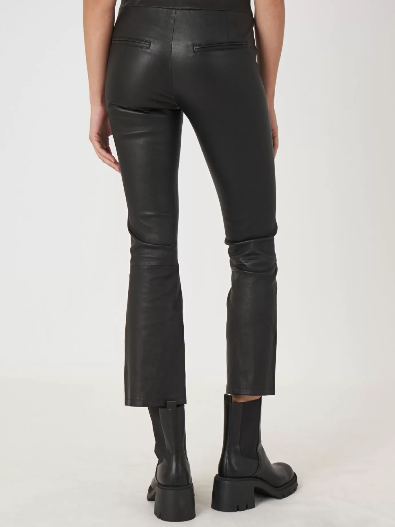 REPEAT cashmere Broeken<Korte Bootcut Leren Broek Zwart