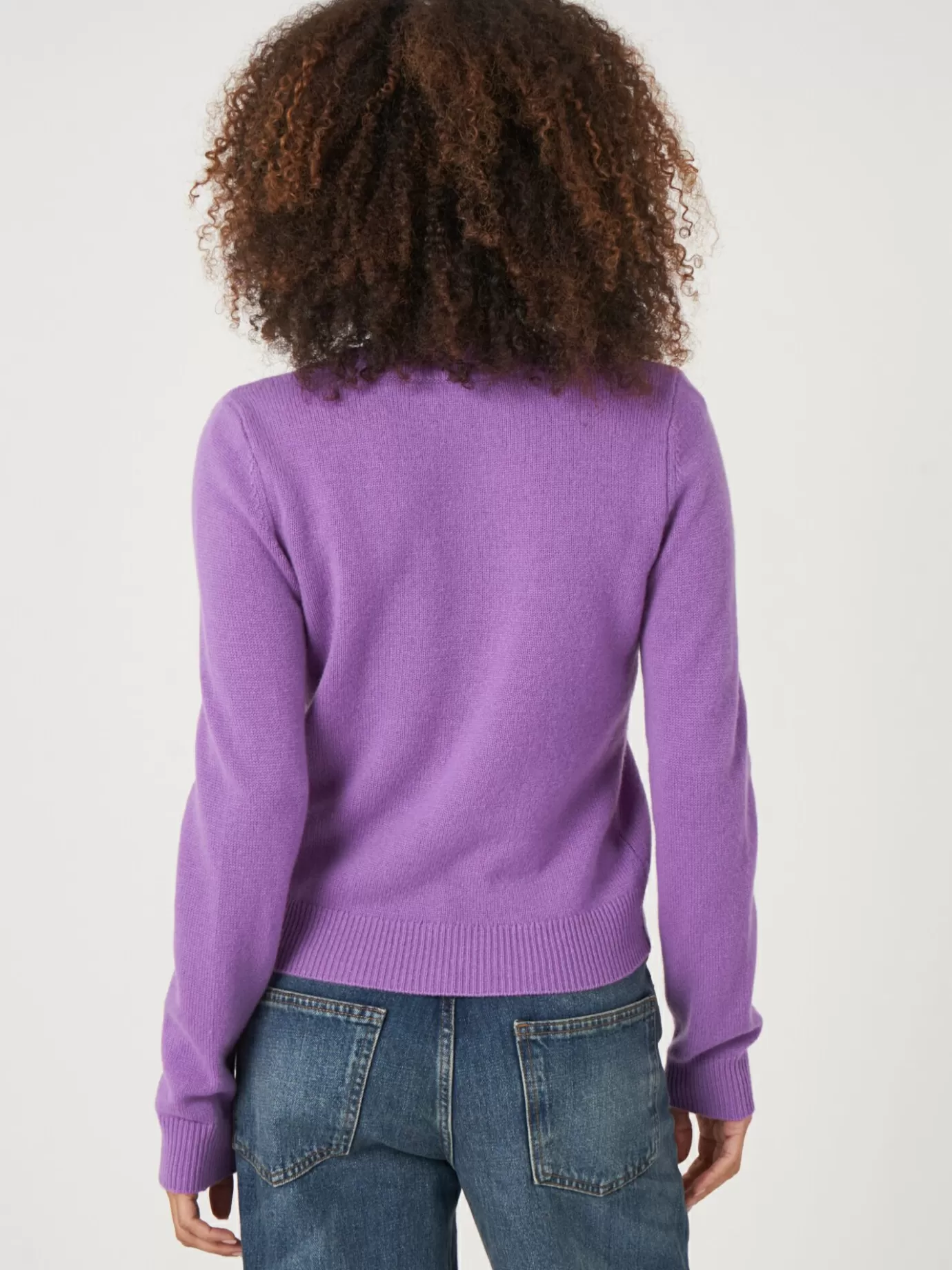 REPEAT cashmere Truien<Korte Cashmere Sweater Met V-Hals Lila