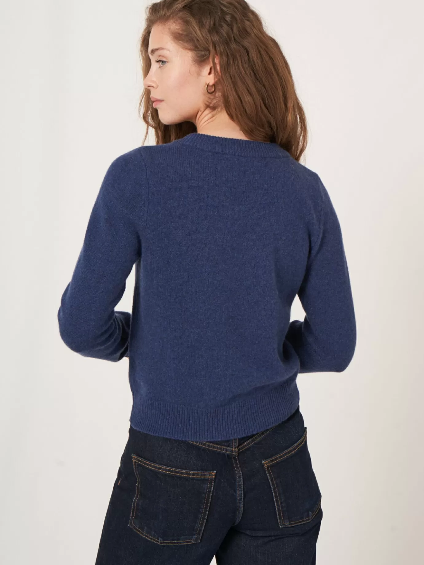 REPEAT cashmere Truien<Korte Cashmere Sweater Met V-Hals Saffier