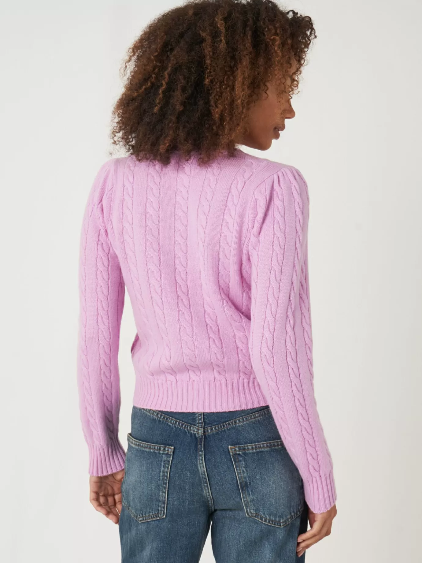 REPEAT cashmere Truien<Korte, Gebreide Sweater Met Kabelpatroon Van Cashmeremix Snoep