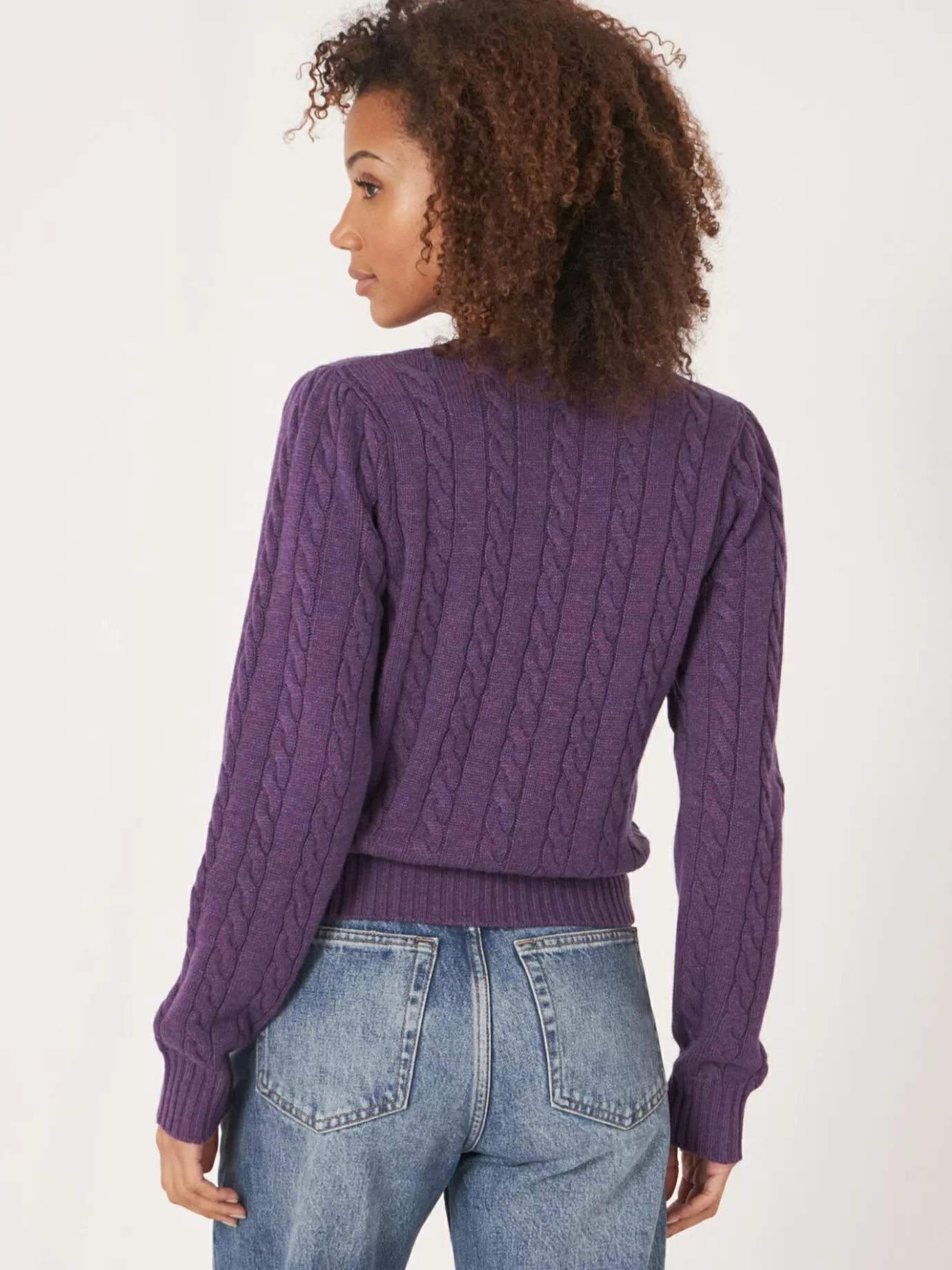 REPEAT cashmere Truien<Korte, Gebreide Sweater Met Kabelpatroon Van Cashmeremix Amethist