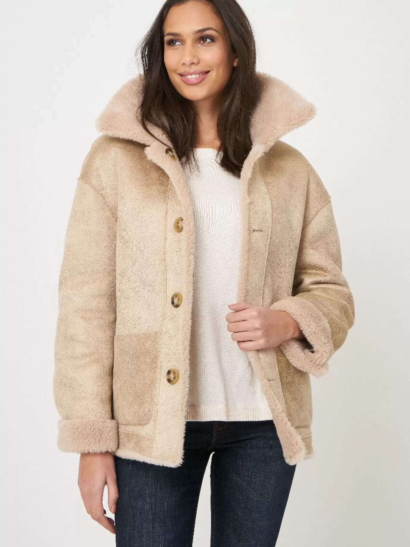 REPEAT cashmere Jassen & Blazers<Korte Omkeerbare Faux Shearling Jas Blozen