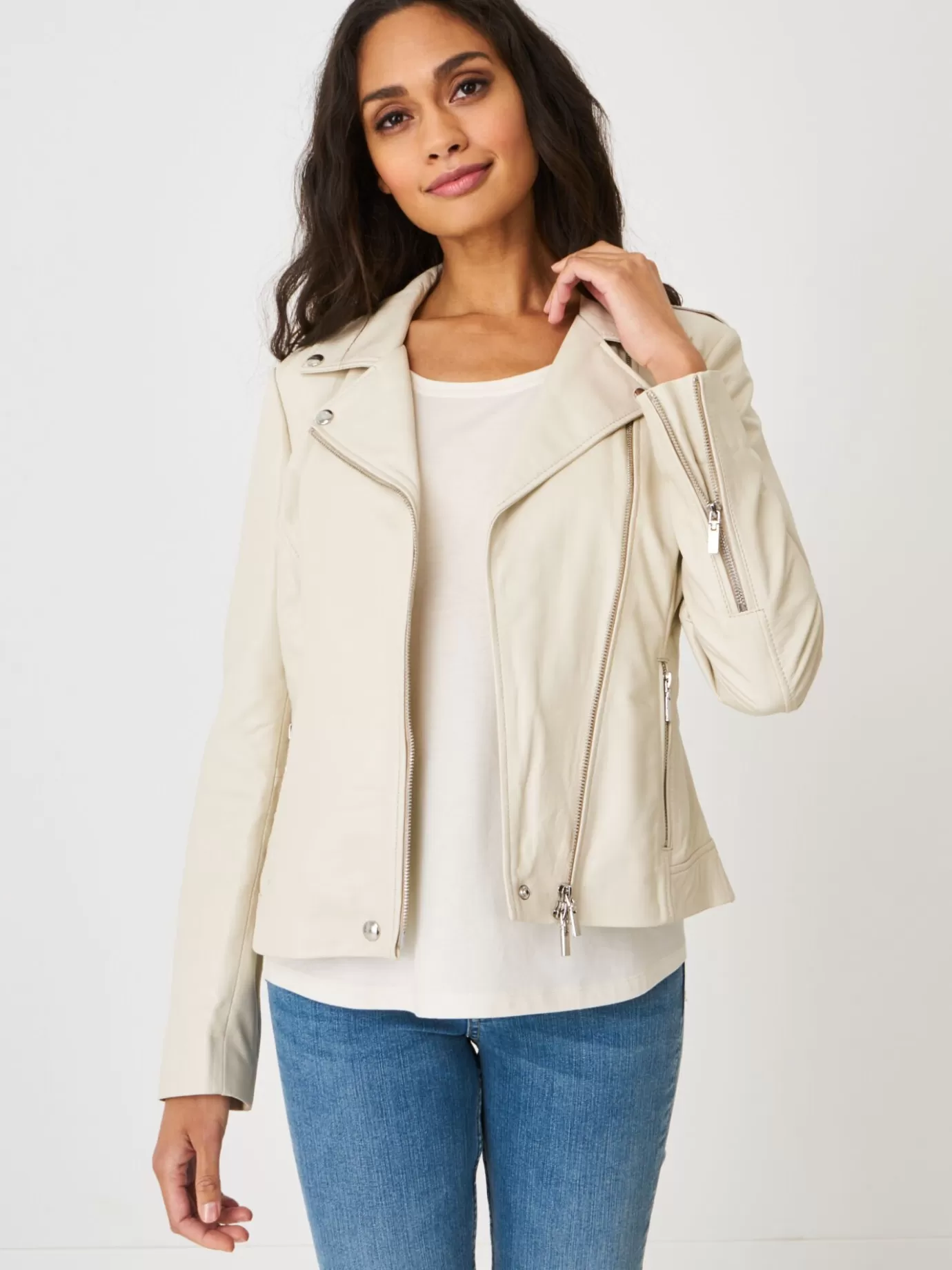 REPEAT cashmere Jassen & Blazers<Leren Biker Jas Amandel