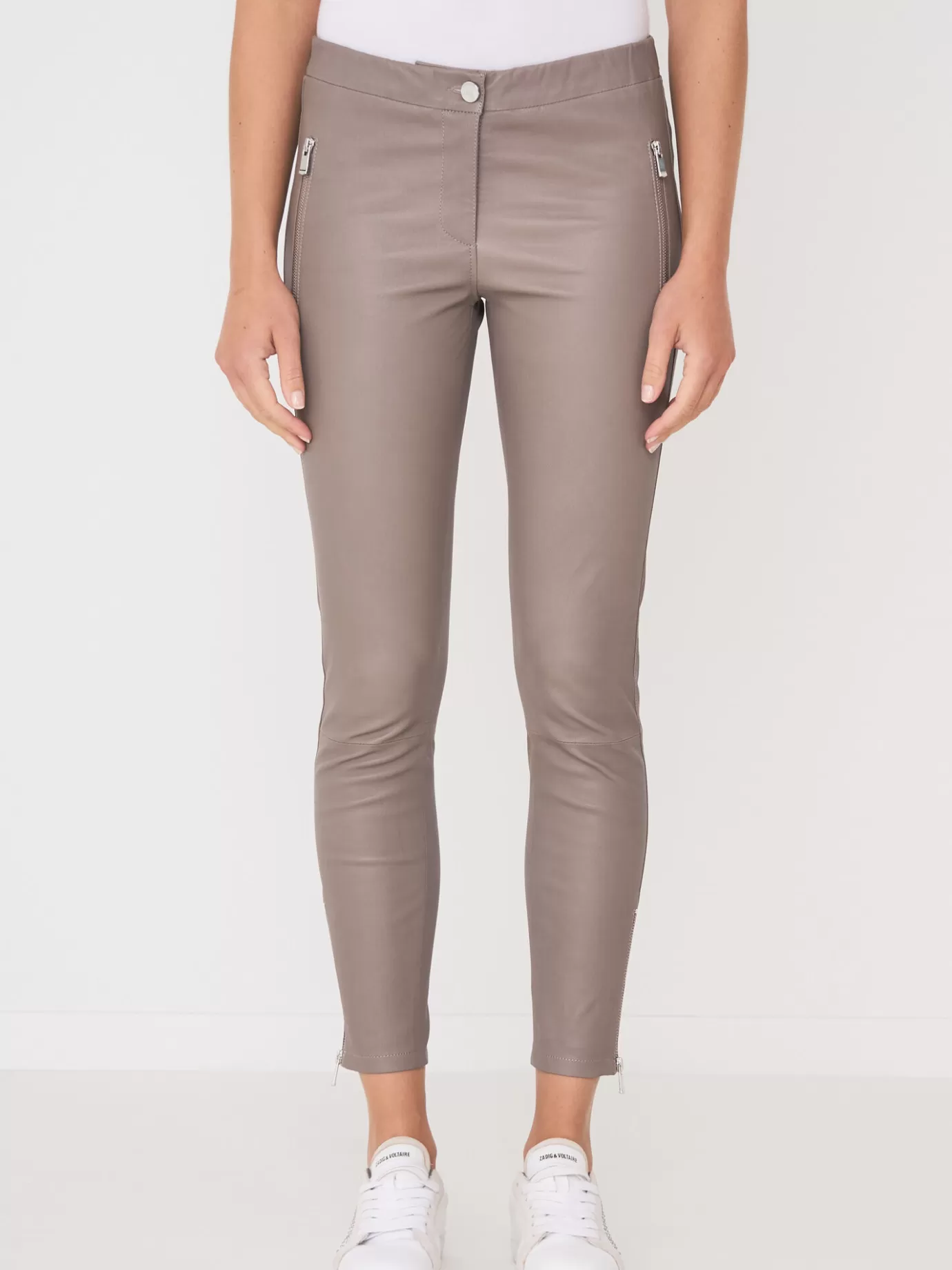 REPEAT cashmere Leer<Leren Damesbroek Taupe