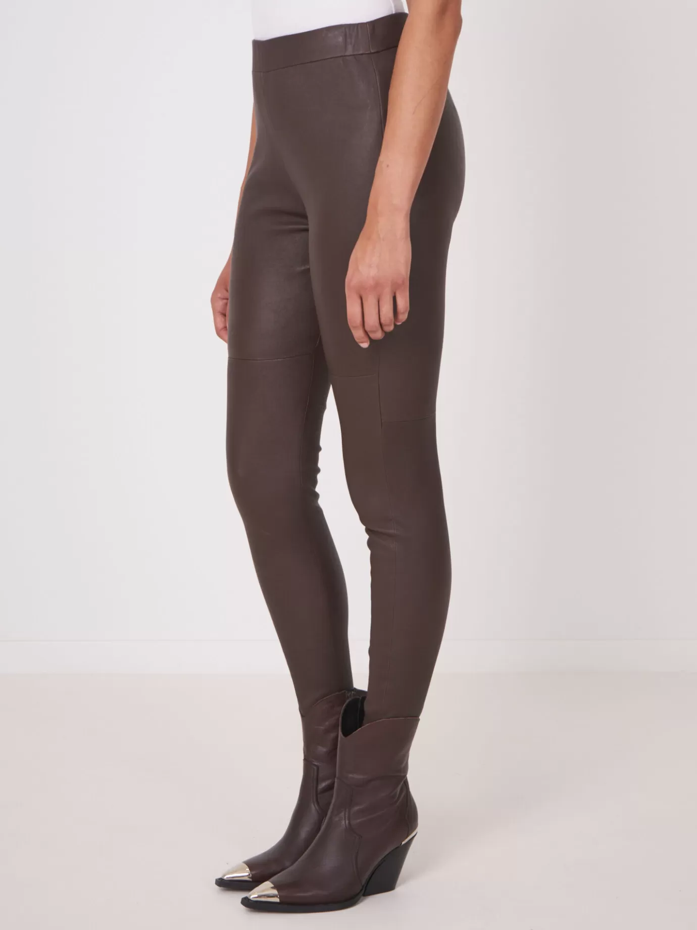 REPEAT cashmere Leer<Leren Legging Donker Bruin