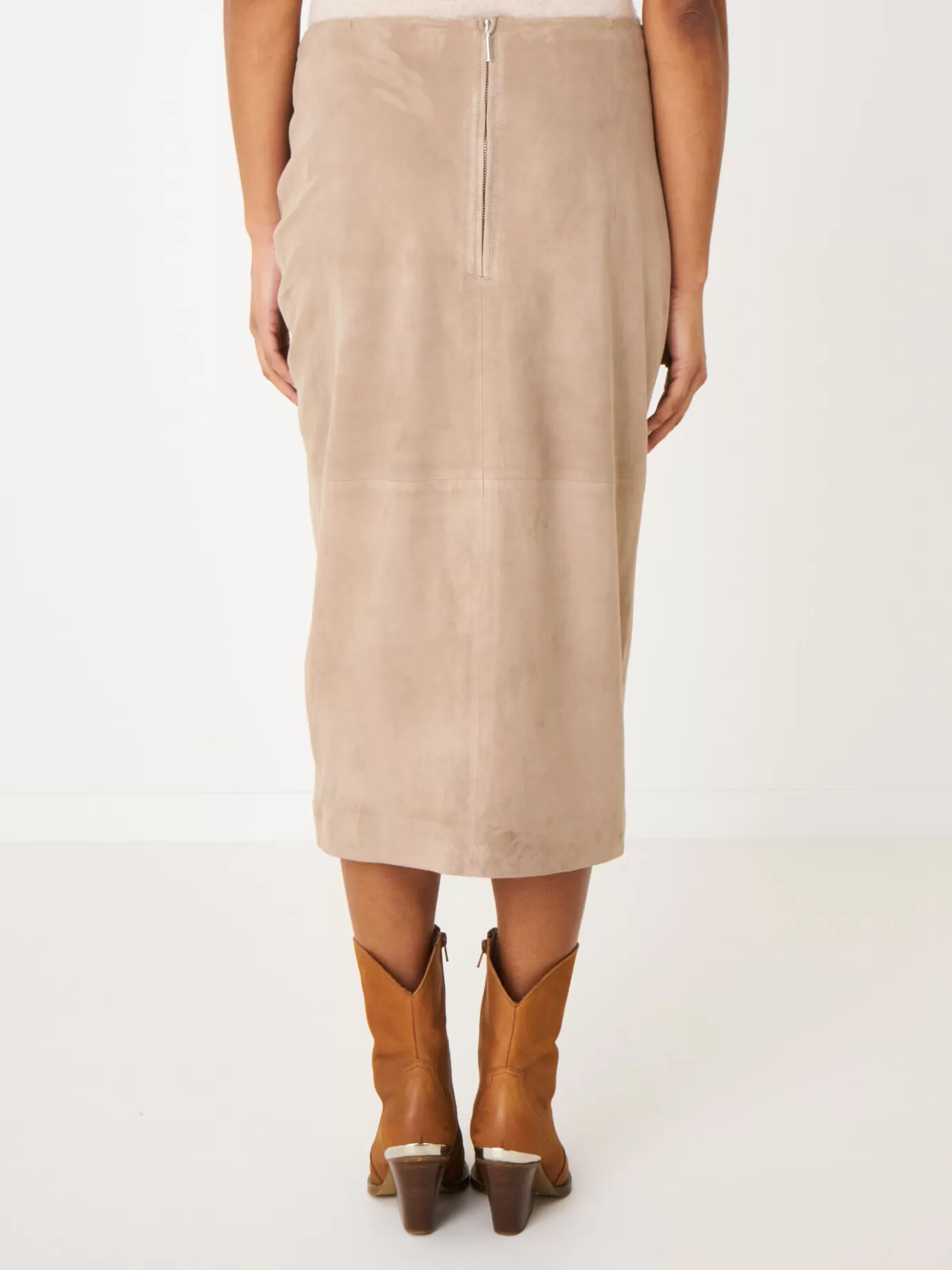 REPEAT cashmere Leer<Leren Overslagrok Met Strik Taupe