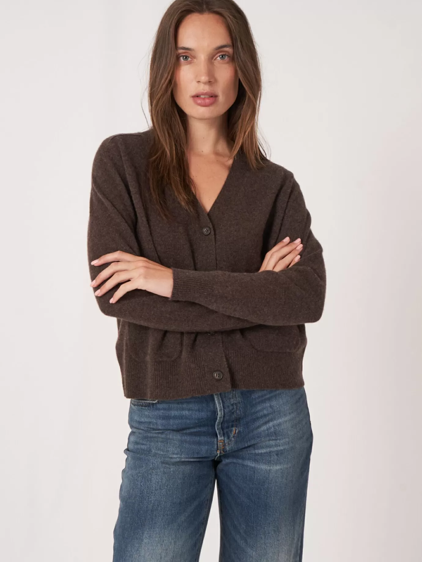 REPEAT cashmere Vesten<Licht En Zacht Cashmere Vest Met Zakken Chocolade