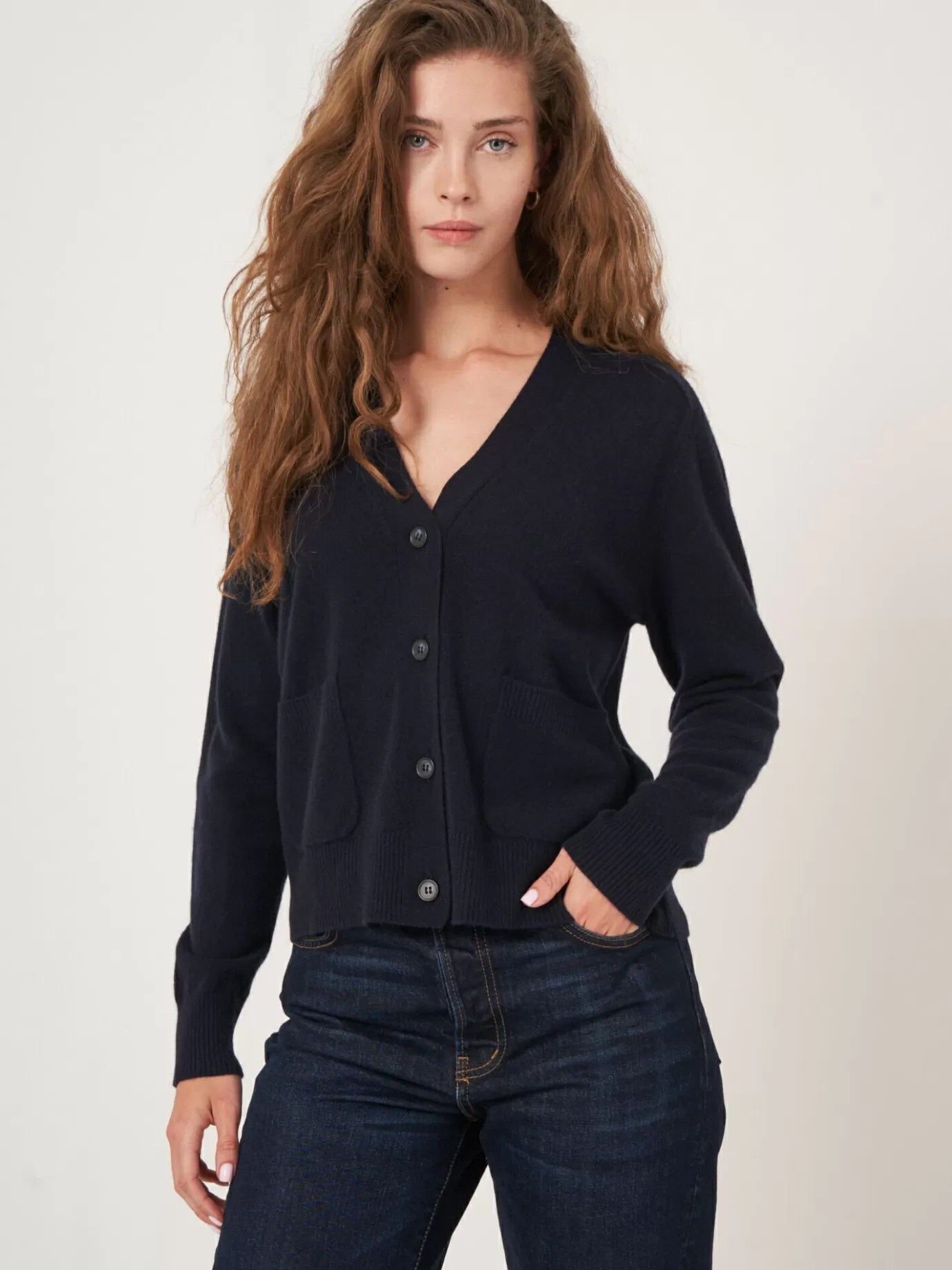 REPEAT cashmere Vesten<Licht En Zacht Cashmere Vest Met Zakken Marine