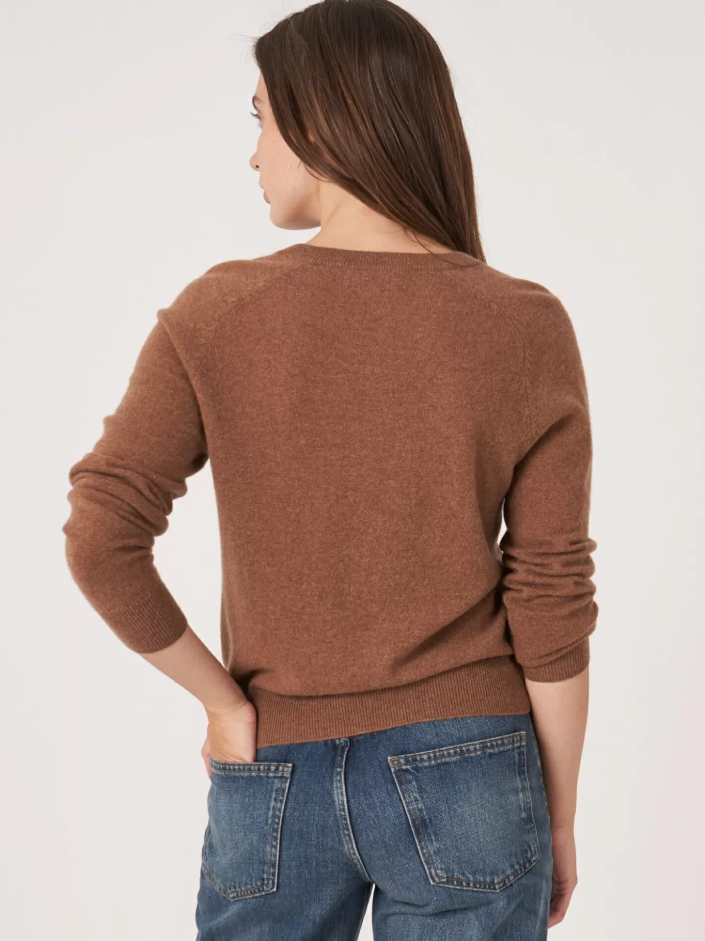 REPEAT cashmere Organic Cashmere<Lichte Cashmere Pullover Met V-Hals Hazel