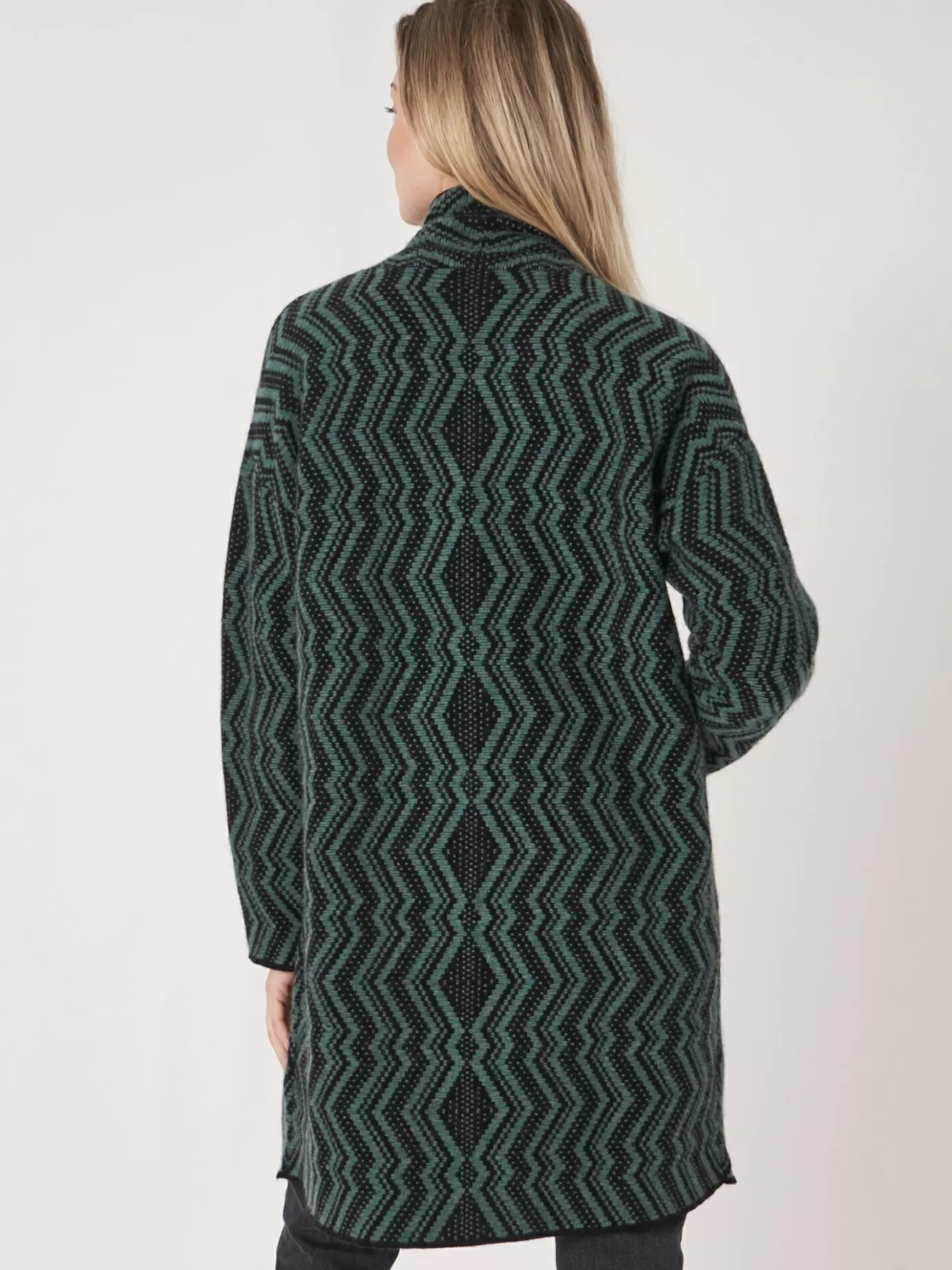 REPEAT cashmere Vesten<Middellang Intarsia-Vest Met Jacquardpatroon Kelp/Zwart