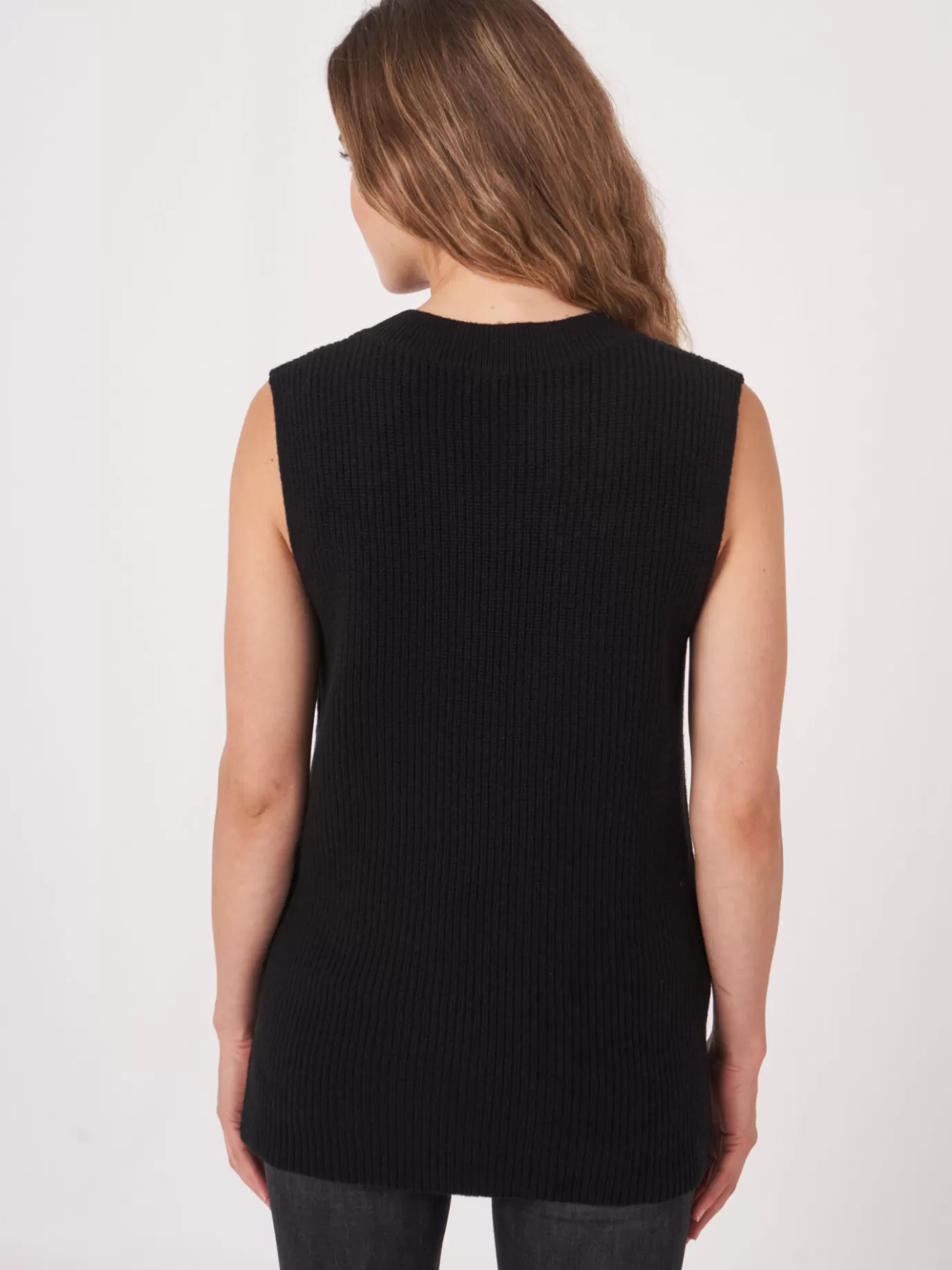 REPEAT cashmere Truien<Mouwloze Trui Met Diepe V-Hals Zwart