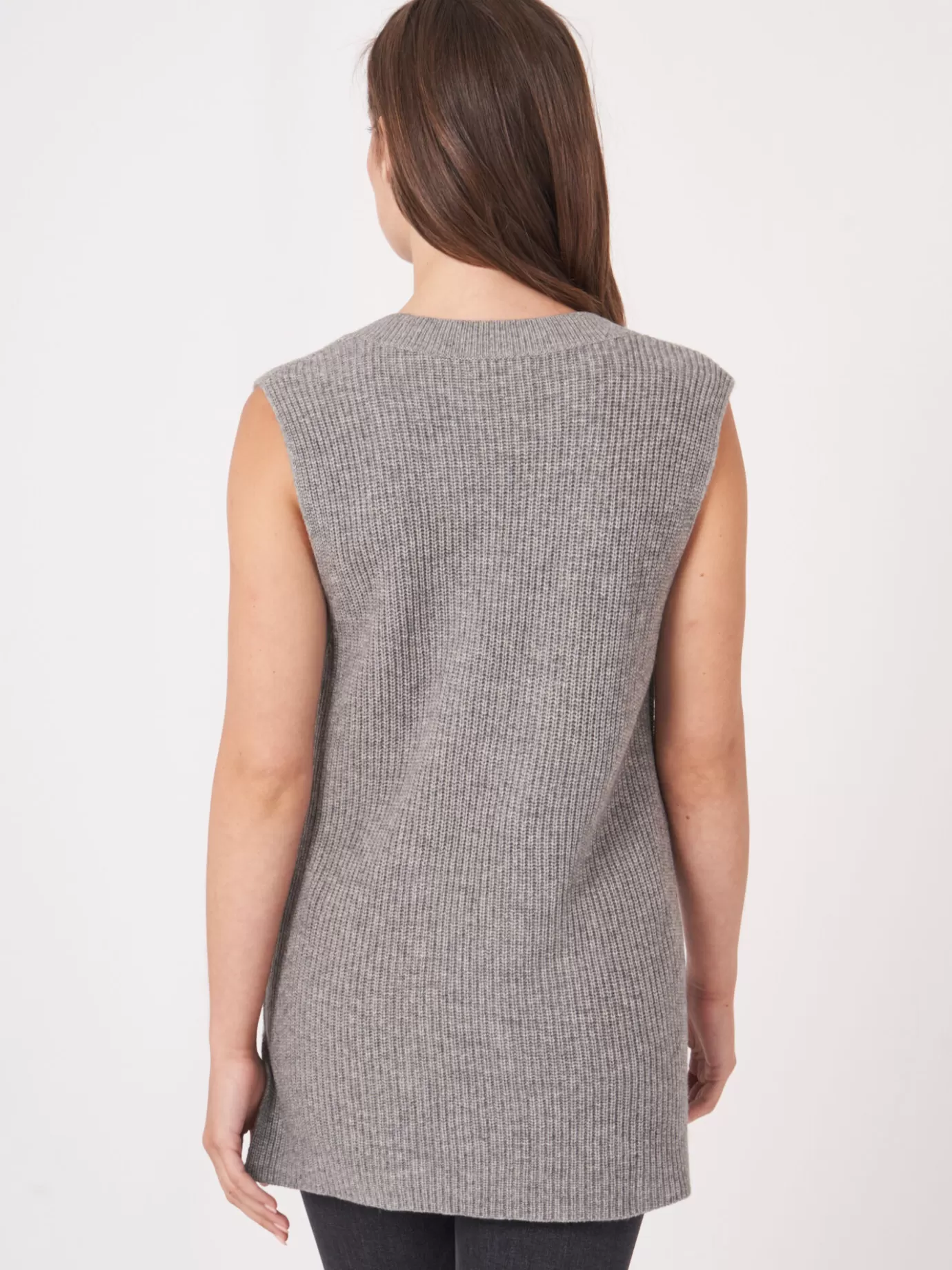 REPEAT cashmere Truien<Mouwloze Trui Met Diepe V-Hals Lichtgrijs