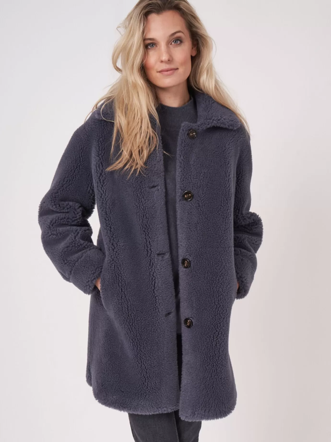 REPEAT cashmere Jassen<Omkeerbare Wollen Faux Shearling Jas Middernacht