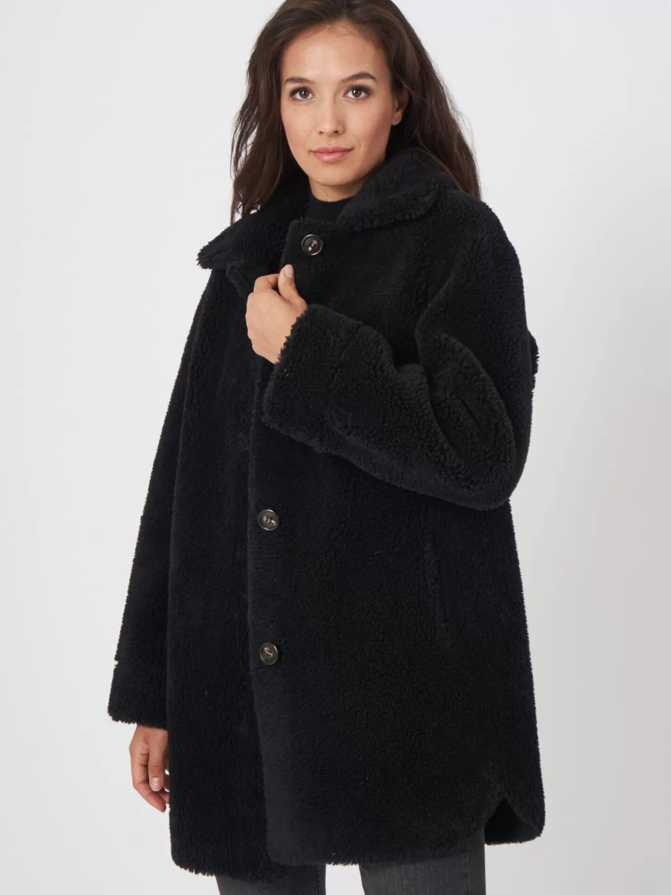 REPEAT cashmere Jassen<Omkeerbare Wollen Faux Shearling Jas Zwart