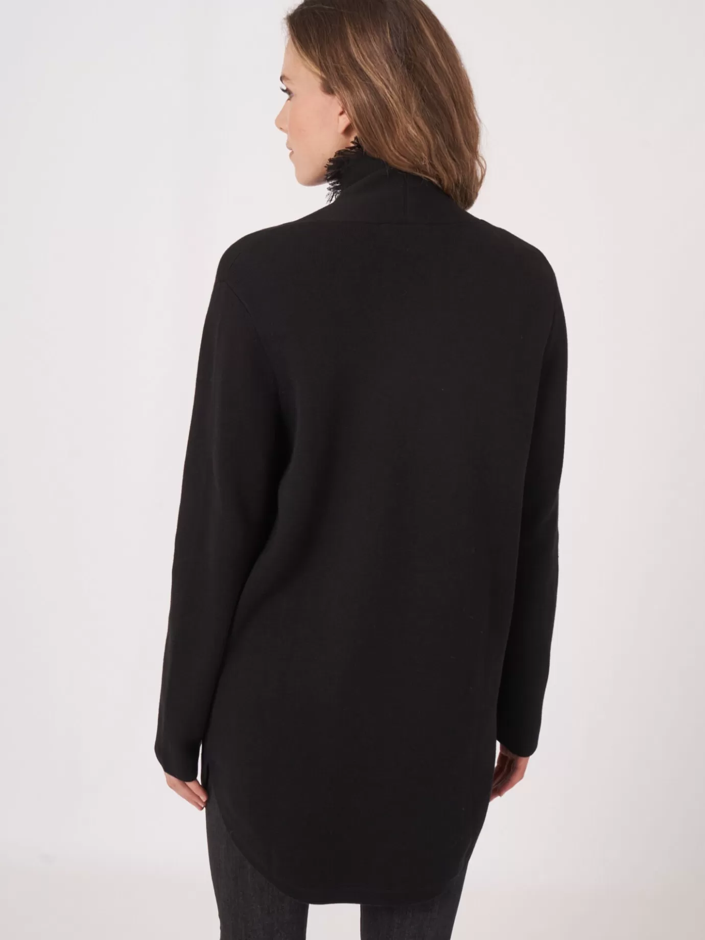 REPEAT cashmere Vesten<Open Cardigan Met Sjaalkraag Met Franjes Zwart