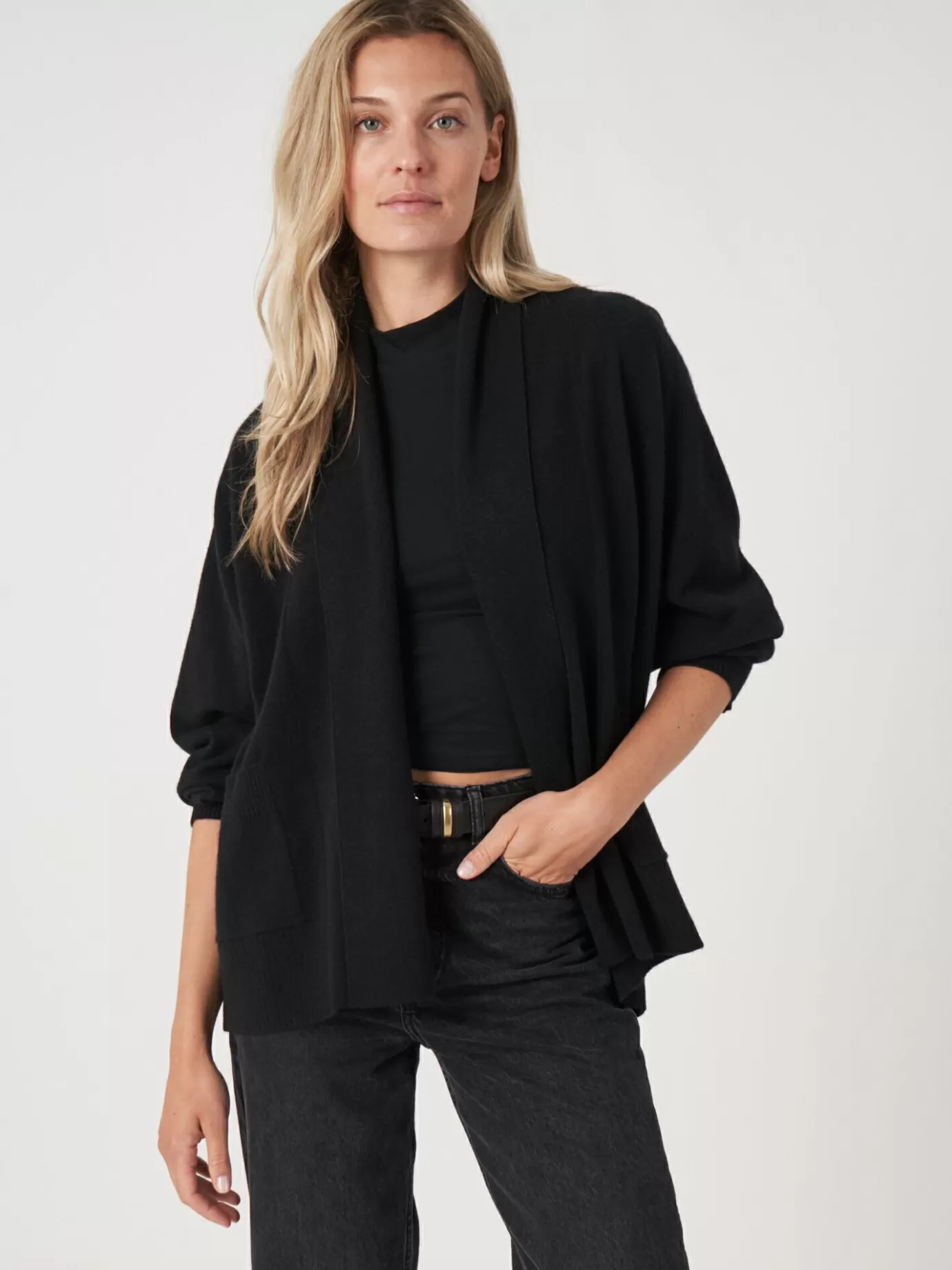 REPEAT cashmere Vesten<Open Cashmere Open Sjaalkraag Vest Met Zakken Zwart