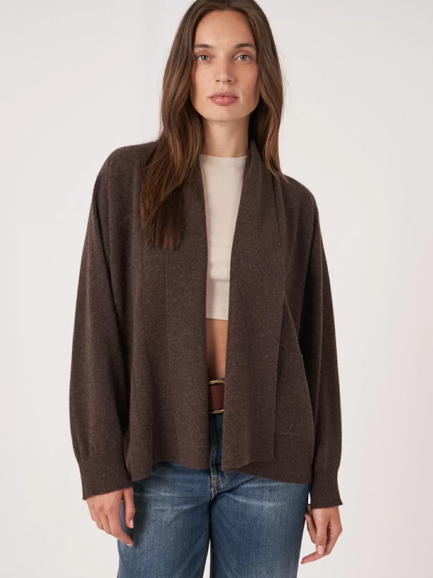 REPEAT cashmere Vesten<Open Cashmere Open Sjaalkraag Vest Met Zakken Chocolade