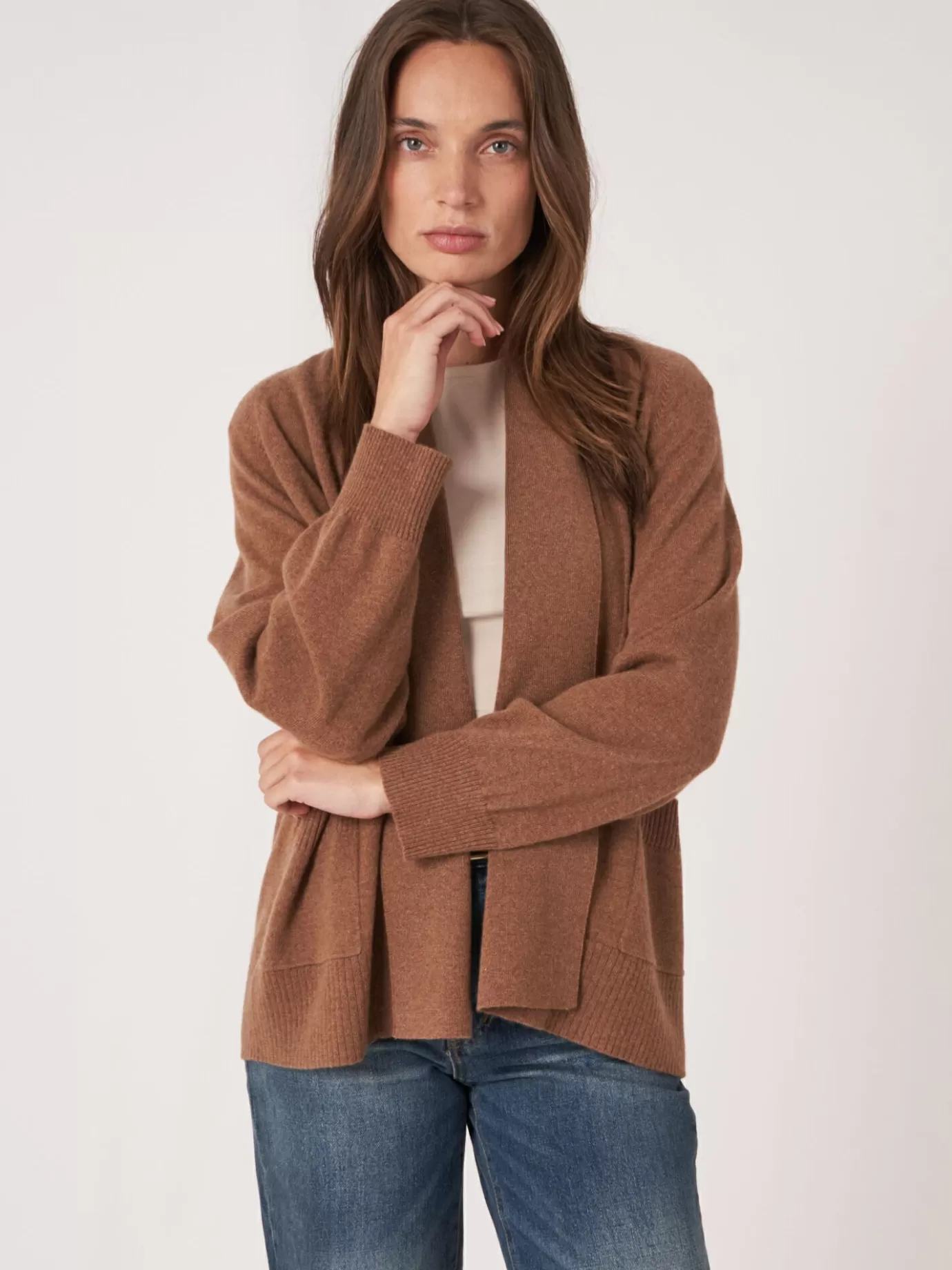 REPEAT cashmere Vesten<Open Cashmere Open Sjaalkraag Vest Met Zakken Hazel