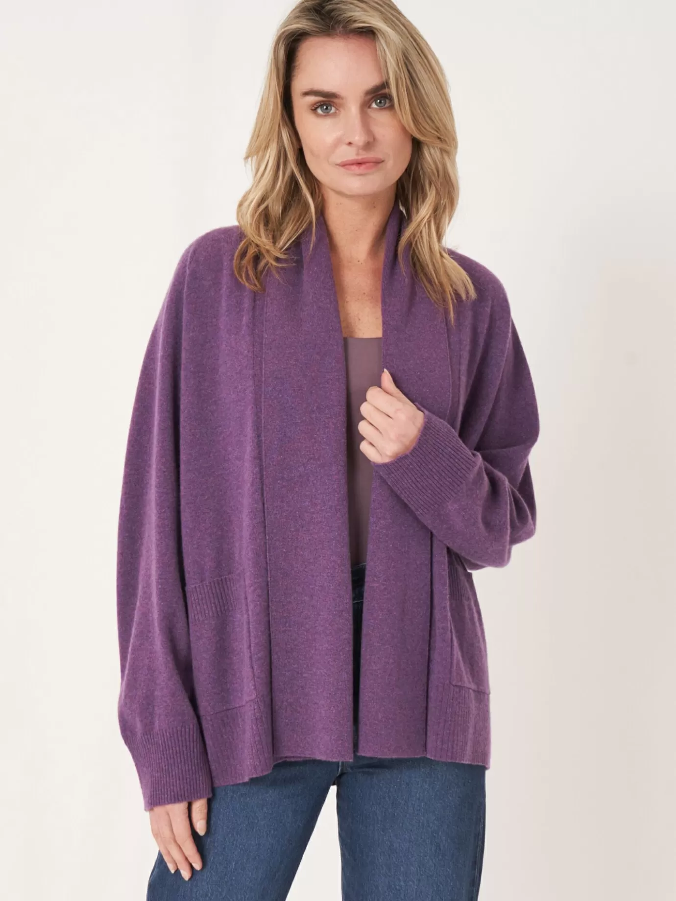 REPEAT cashmere Vesten<Open Cashmere Open Sjaalkraag Vest Met Zakken Amethist