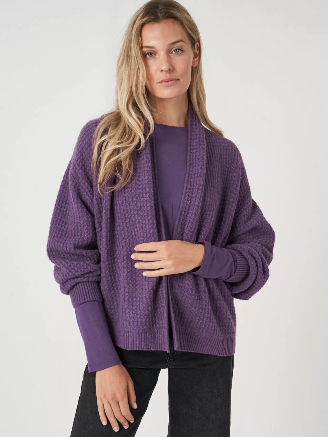 REPEAT cashmere Vesten<Open Cashmere Vest Met Textuur Amethist