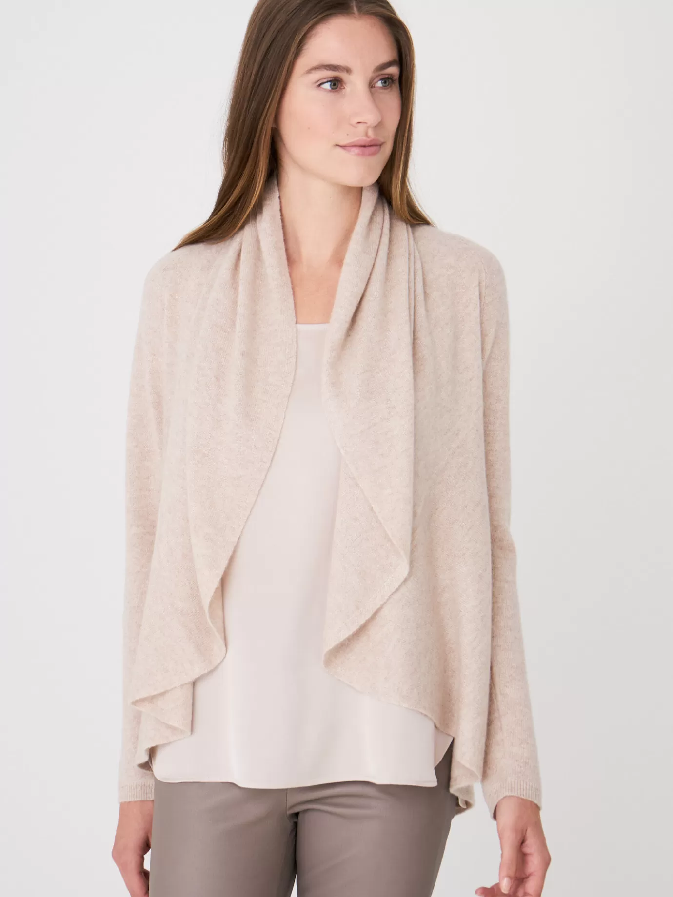 REPEAT cashmere Vesten<Open Organisch Cashmere Vest Met Sjaalkraag Beige