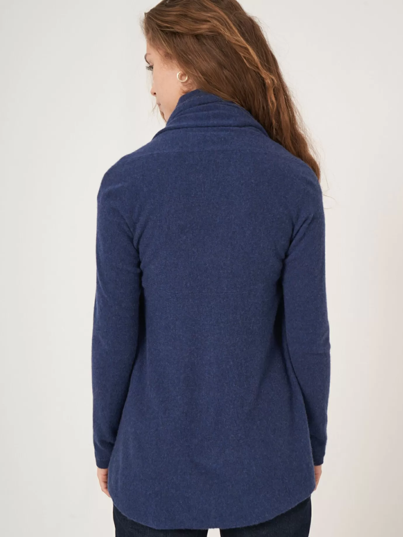 REPEAT cashmere Vesten<Open Organisch Cashmere Vest Met Sjaalkraag Saffier