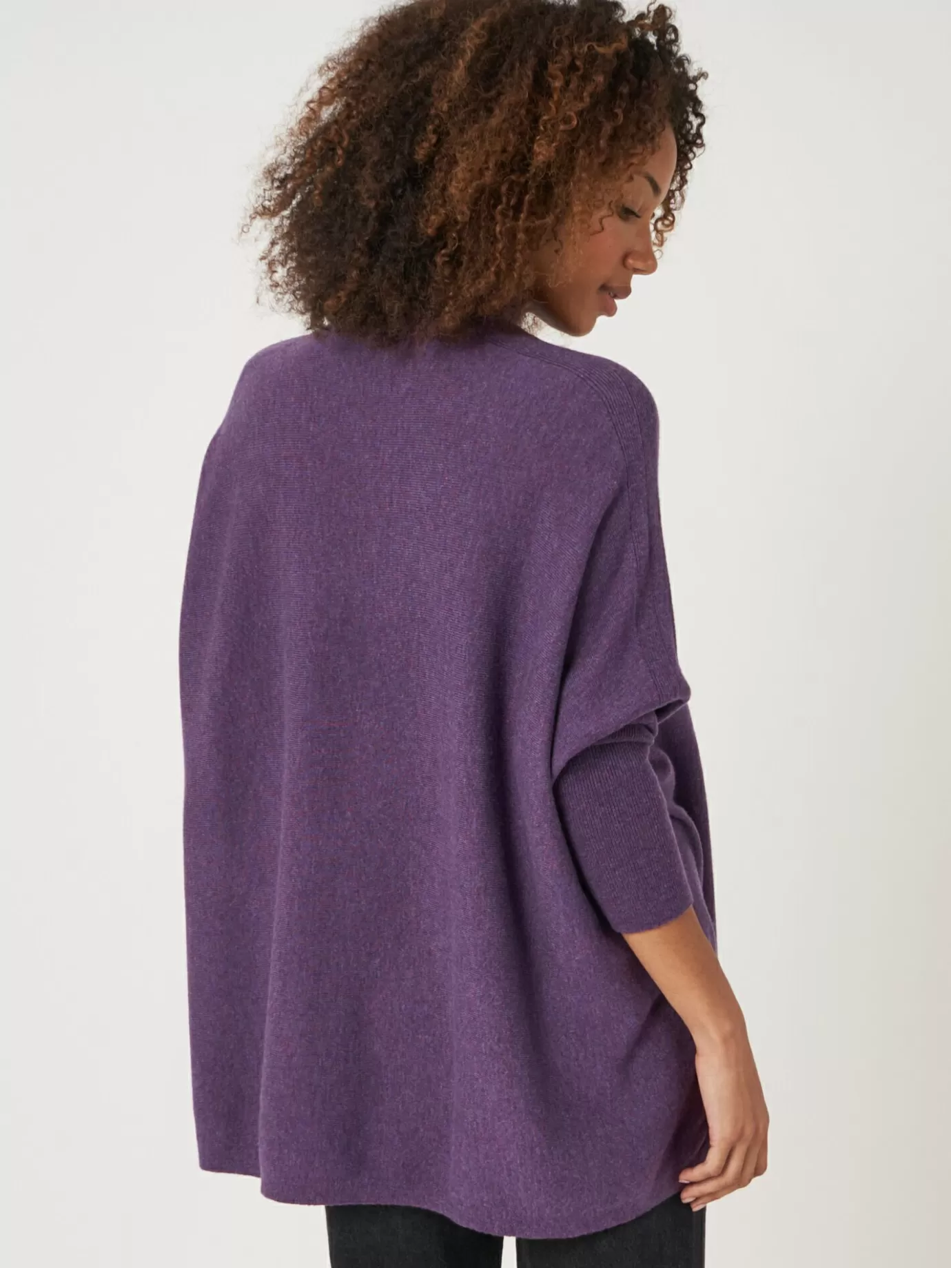 REPEAT cashmere Truien<Oversized Fijn Gebreide Poncho Trui Van Cashmere-Mix Amethist