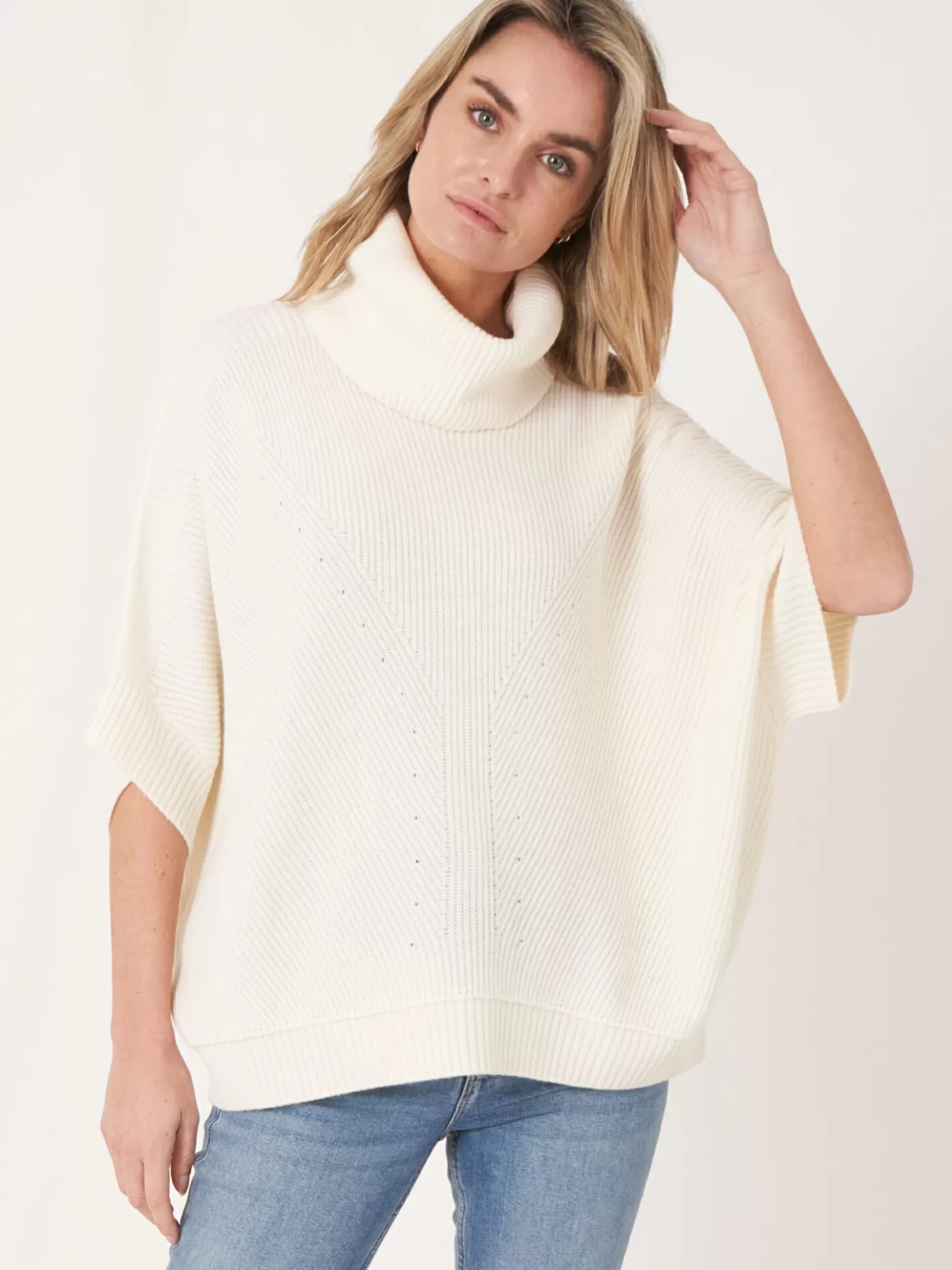 REPEAT cashmere Truien<Oversized Poncho Trui Met Rolkraag Room