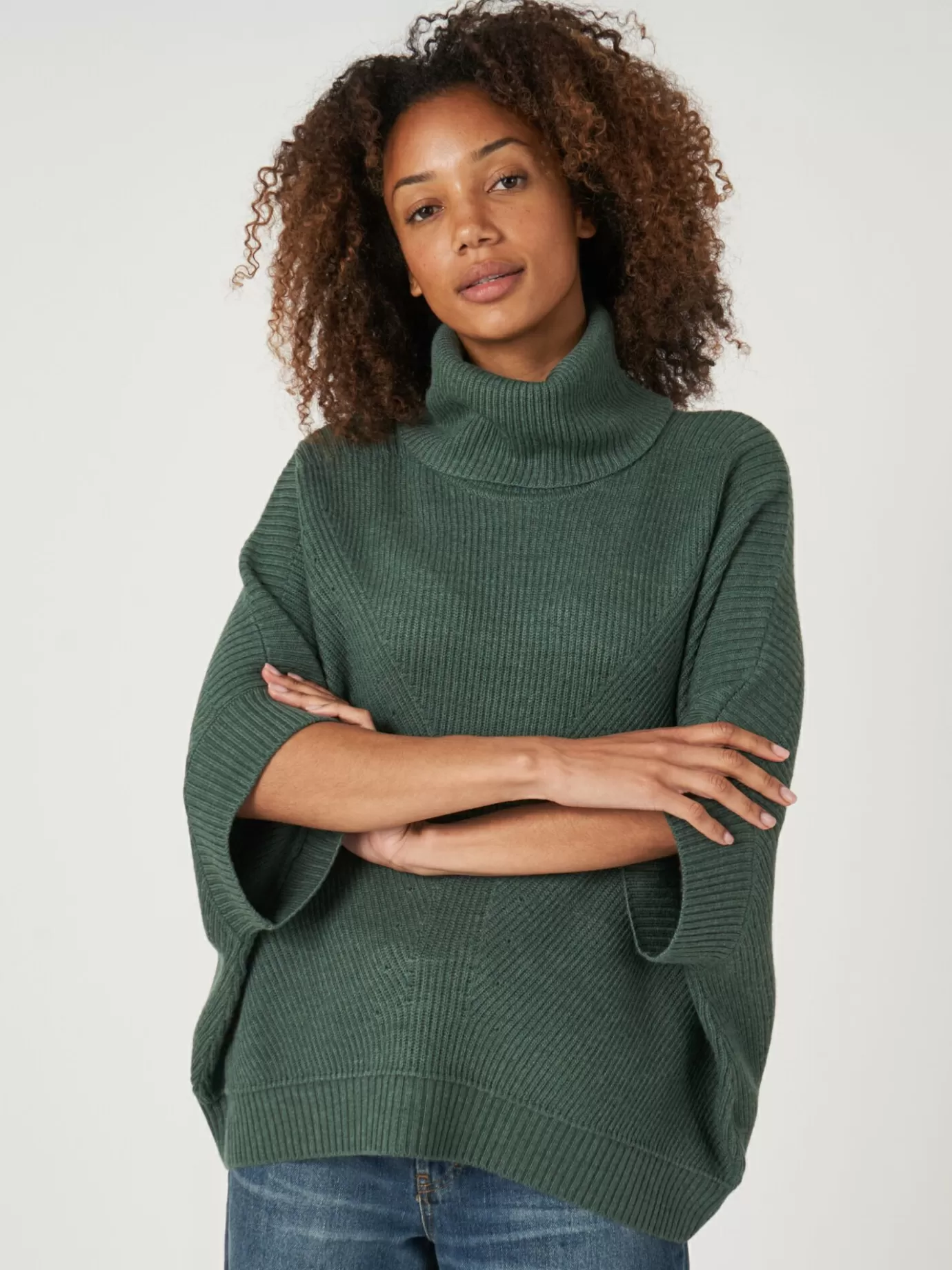 REPEAT cashmere Truien<Oversized Poncho Trui Met Rolkraag Algen