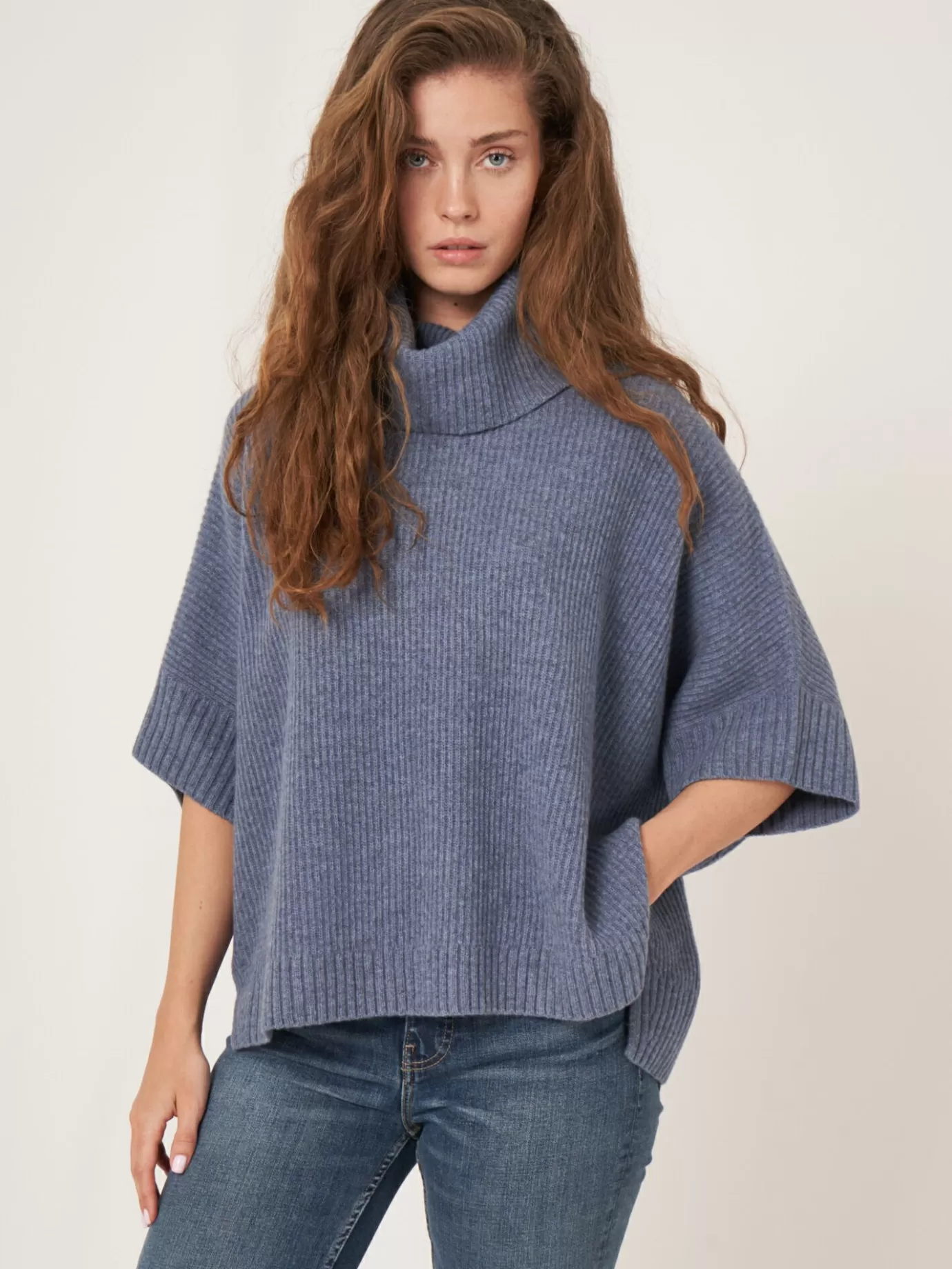 REPEAT cashmere Truien<Oversized Ponchotrui Met Rolkraag Ijs Mel