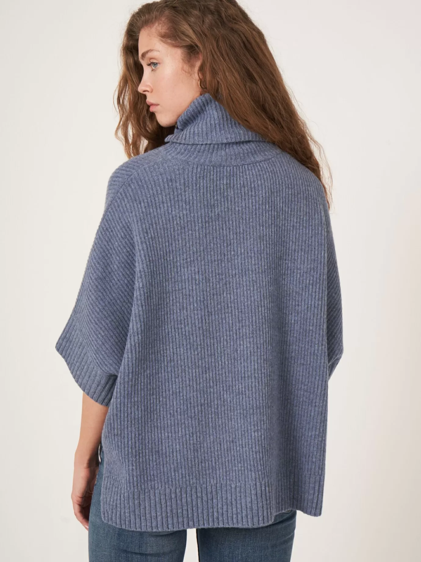 REPEAT cashmere Truien<Oversized Ponchotrui Met Rolkraag Ijs Mel