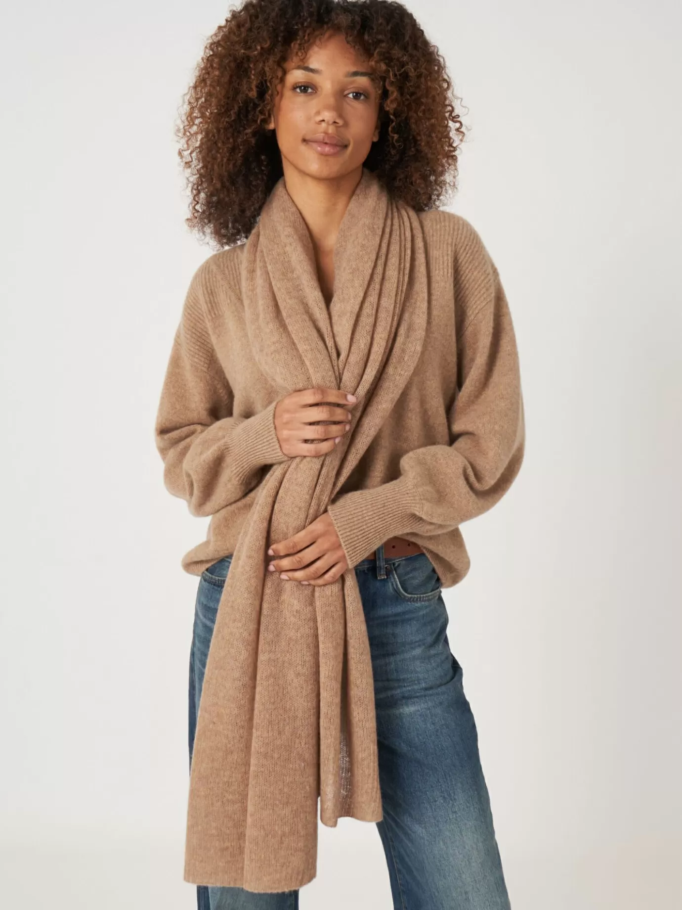 REPEAT cashmere Sjaals<Oversized Sjaal Met Ribdetails Kameel