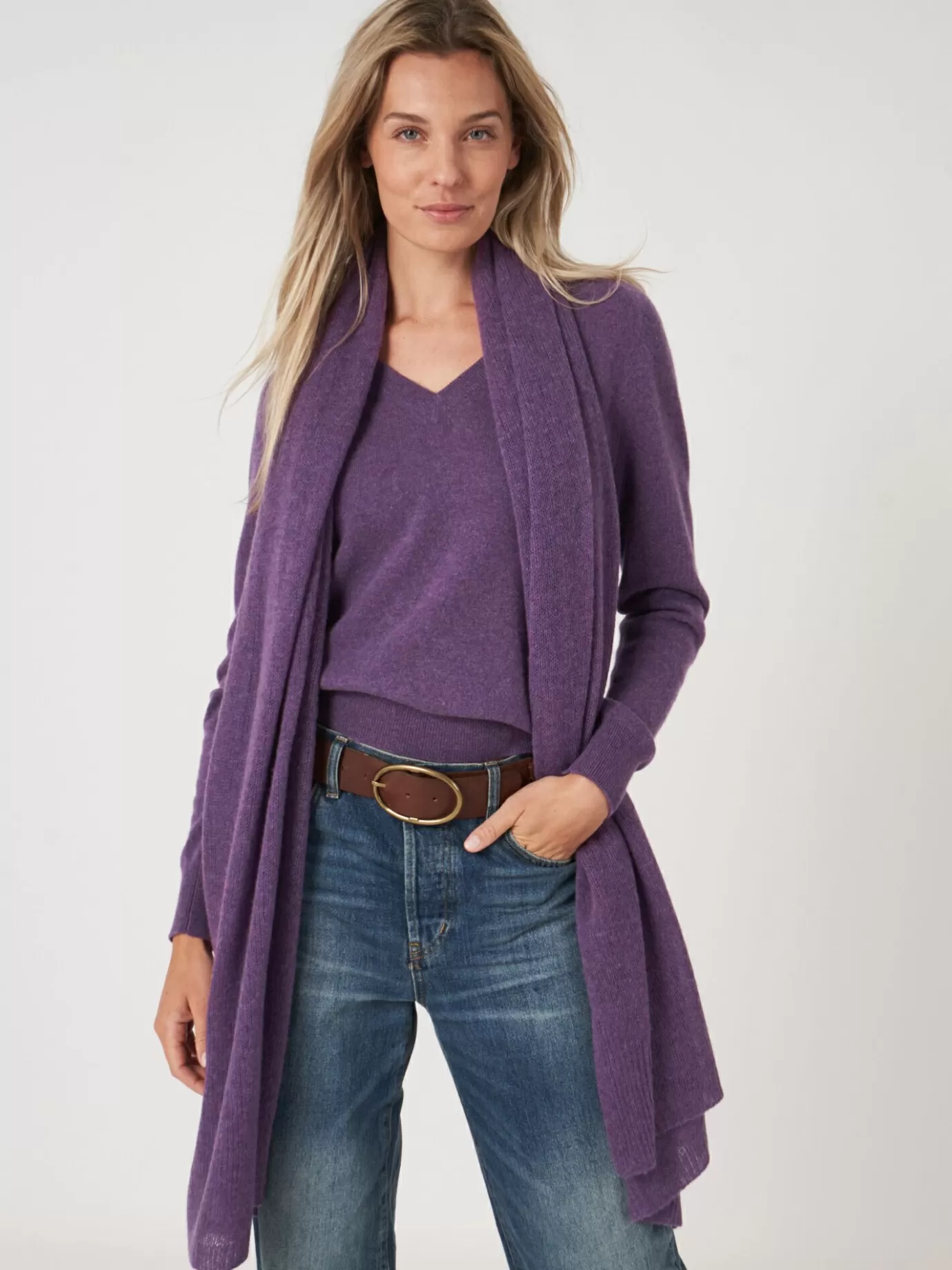 REPEAT cashmere Sjaals<Oversized Sjaal Met Ribdetails Amethist