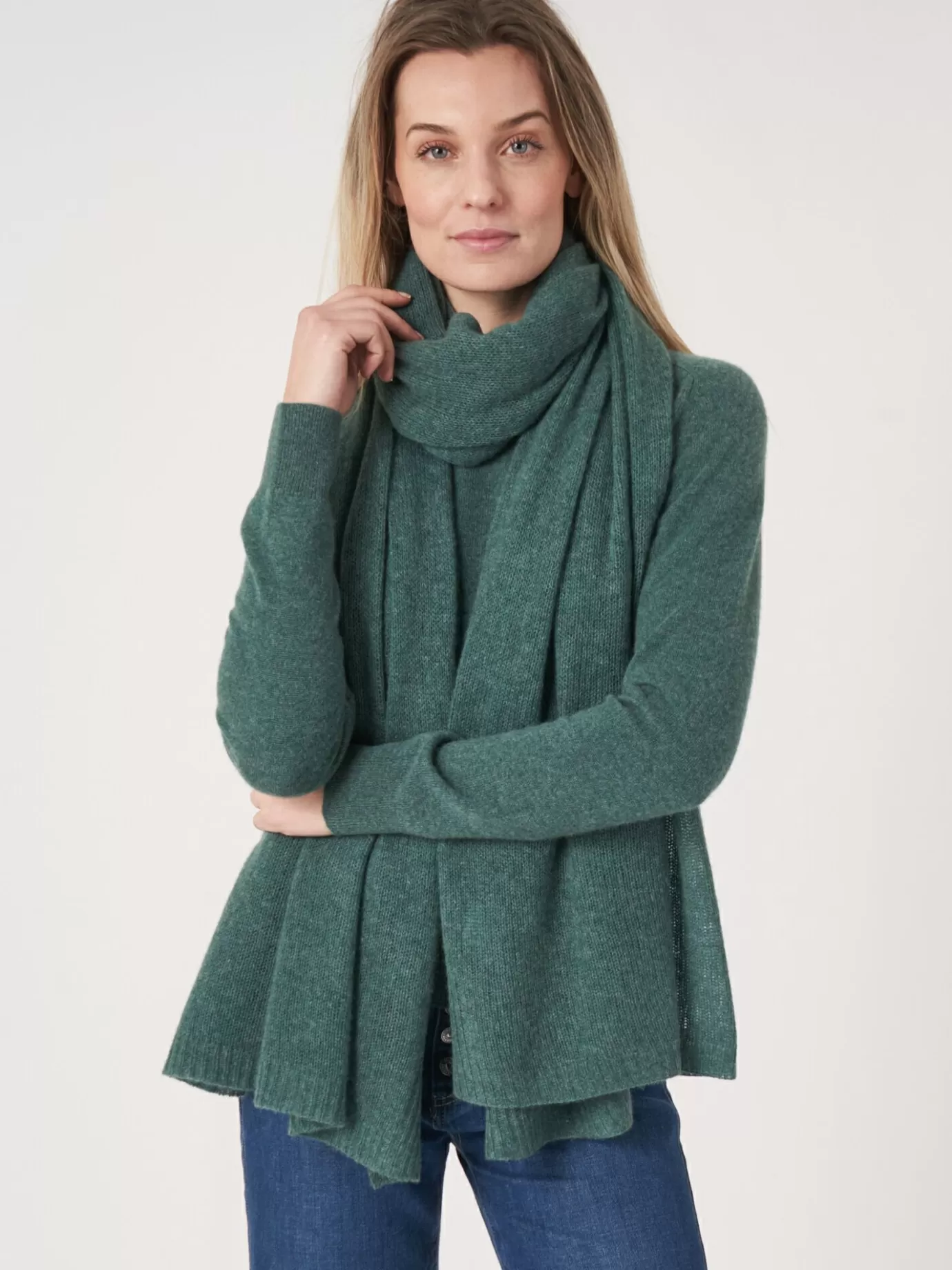 REPEAT cashmere Sjaals<Oversized Sjaal Met Ribdetails Kelp