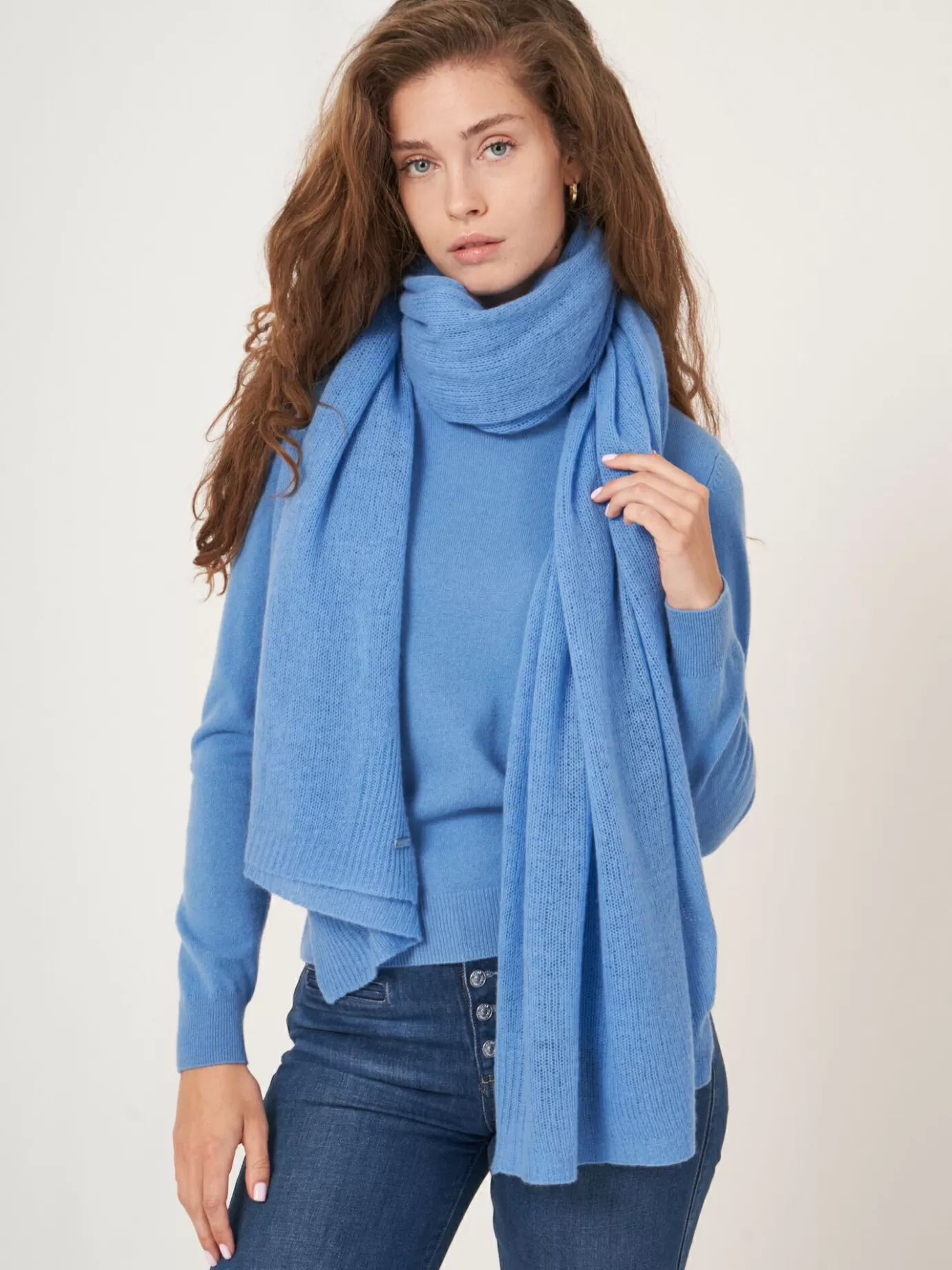 REPEAT cashmere Sjaals<Oversized Sjaal Met Ribdetails Lucht