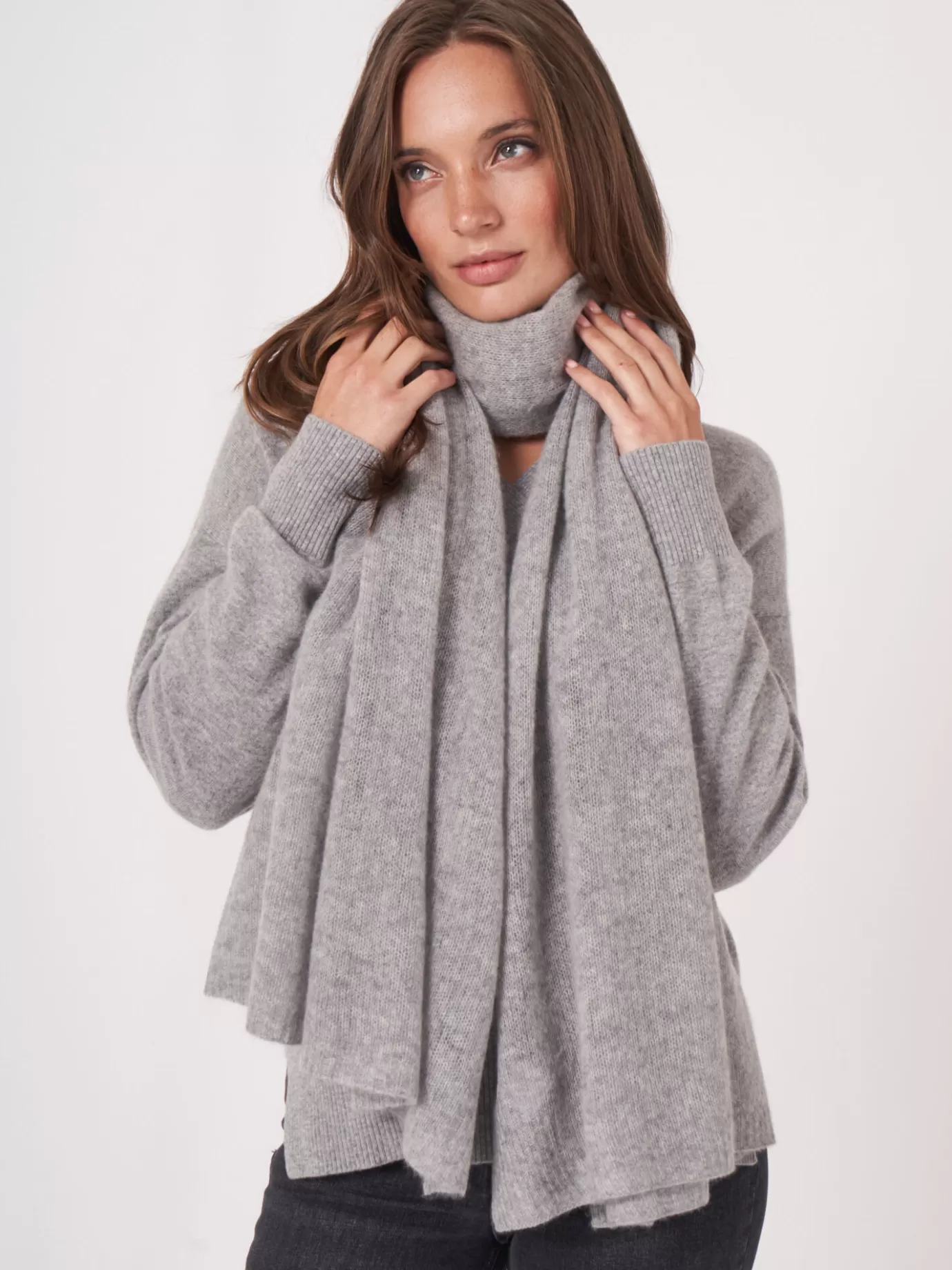 REPEAT cashmere Sjaals<Oversized Sjaal Met Ribdetails Lichtgrijs