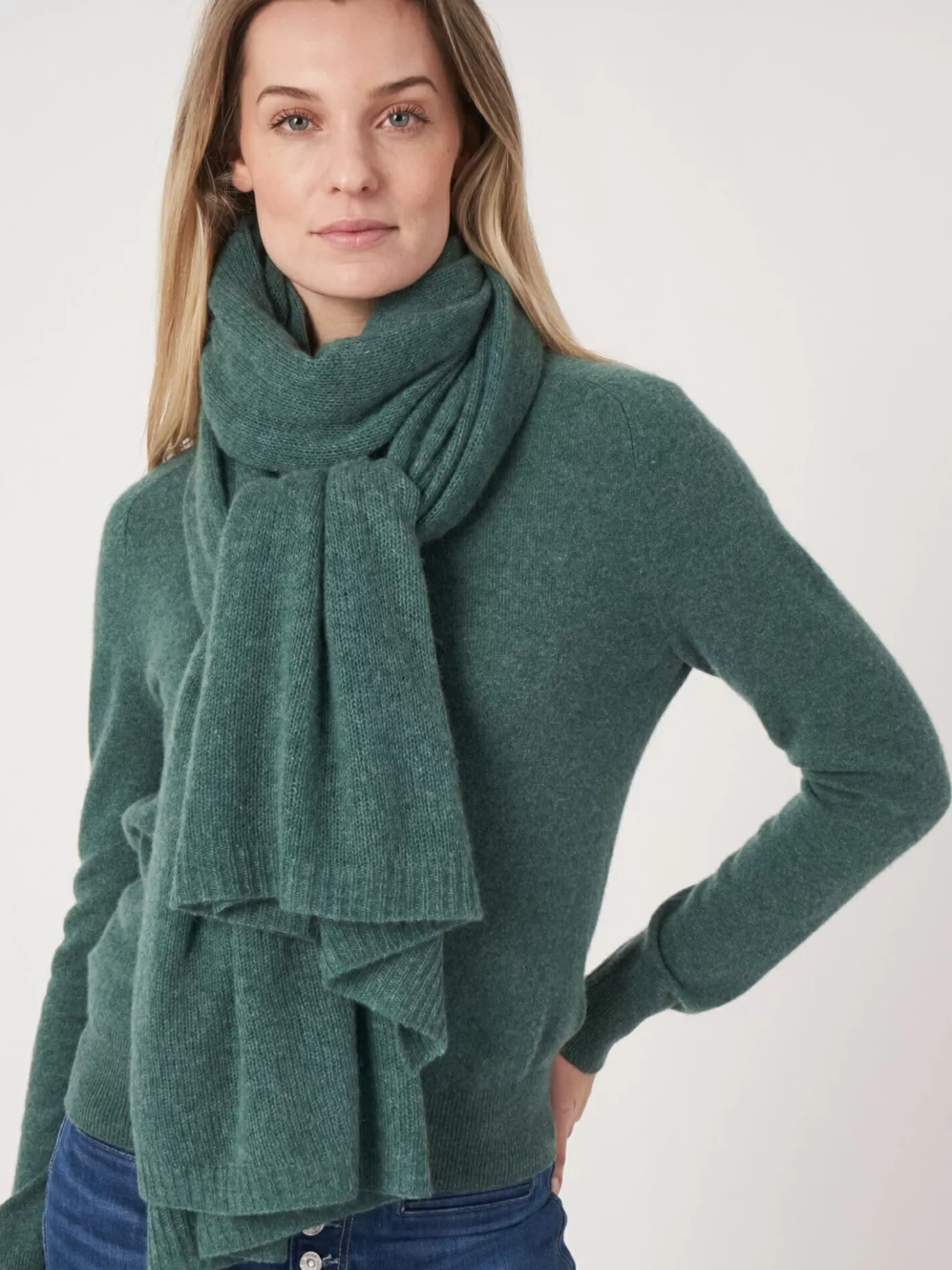 REPEAT cashmere Sjaals<Oversized Sjaal Met Ribdetails Kelp