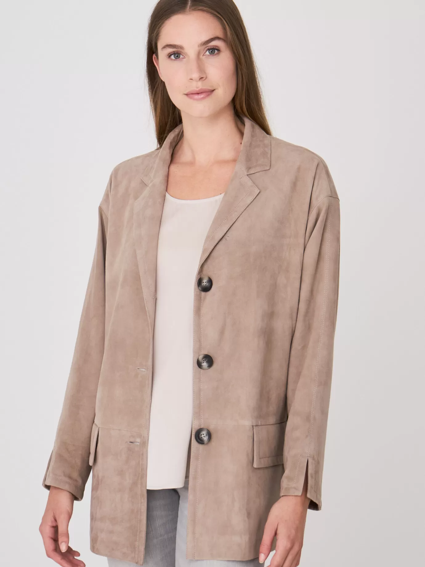 REPEAT cashmere Leer<Oversized Suede Blazer Taupe