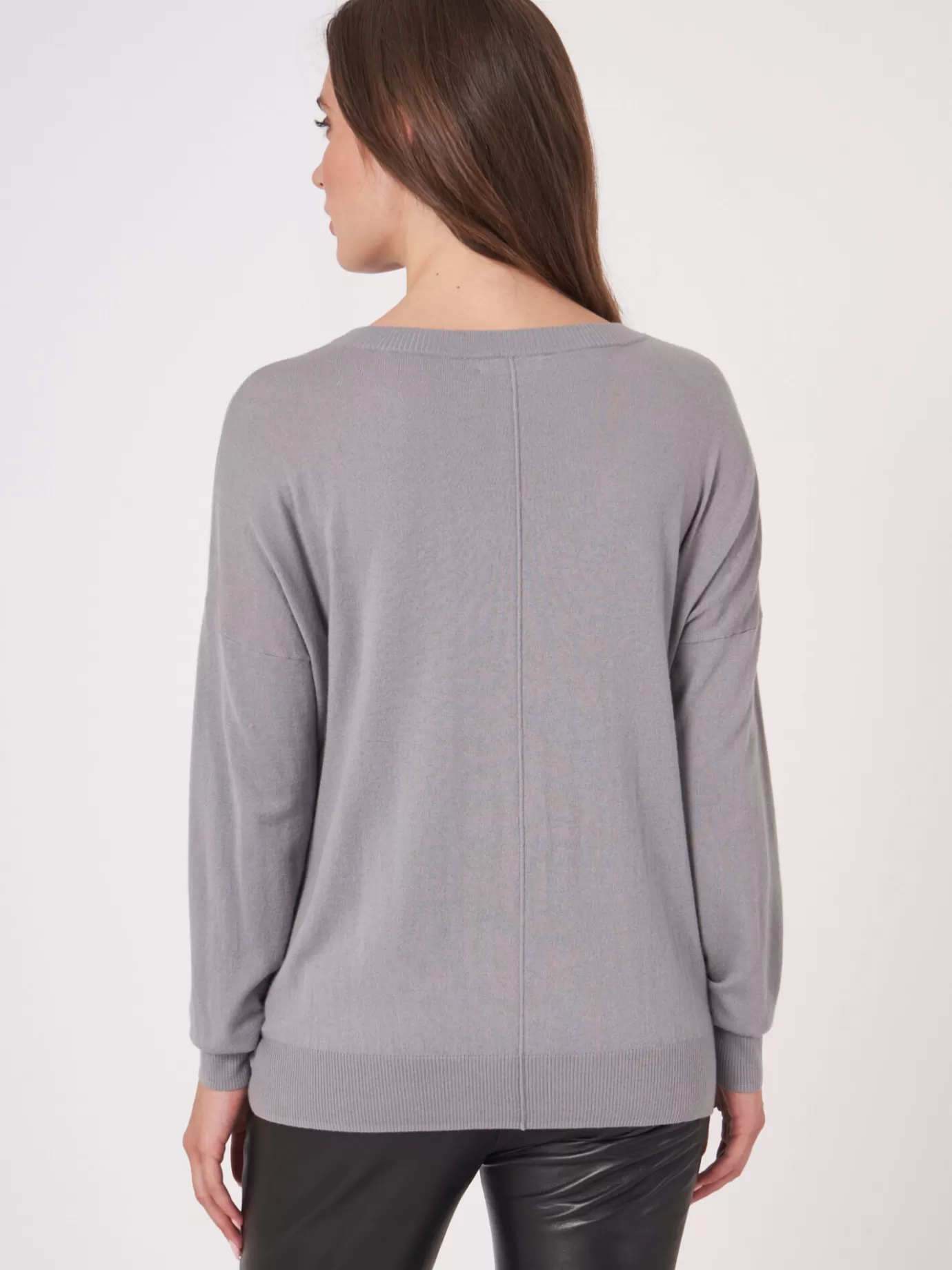 REPEAT cashmere Truien<Oversized Trui Met Deelnaad Van Cashmere Melange Grijs