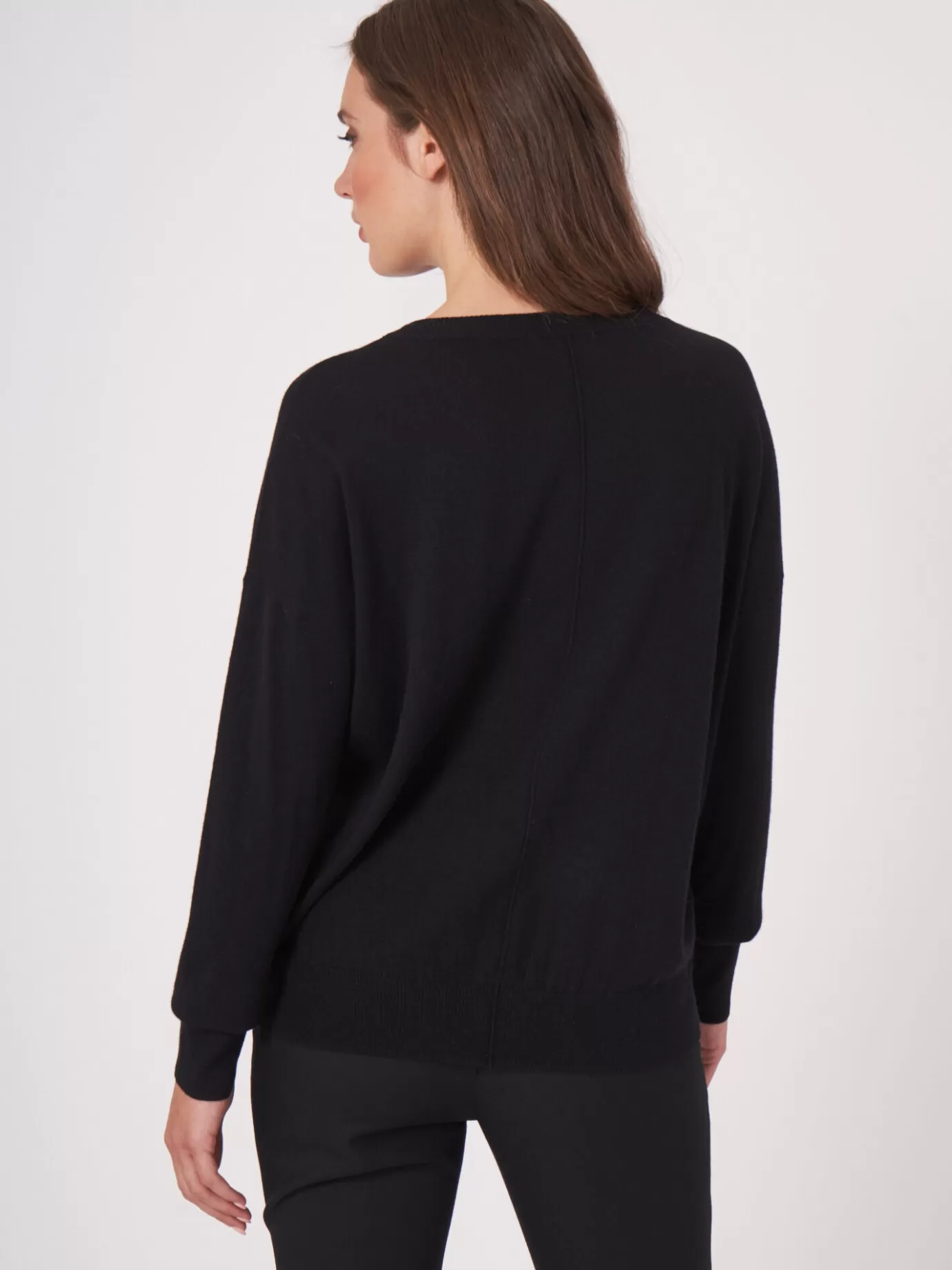 REPEAT cashmere Truien<Oversized Trui Met Deelnaad Van Cashmere Melange Zwart