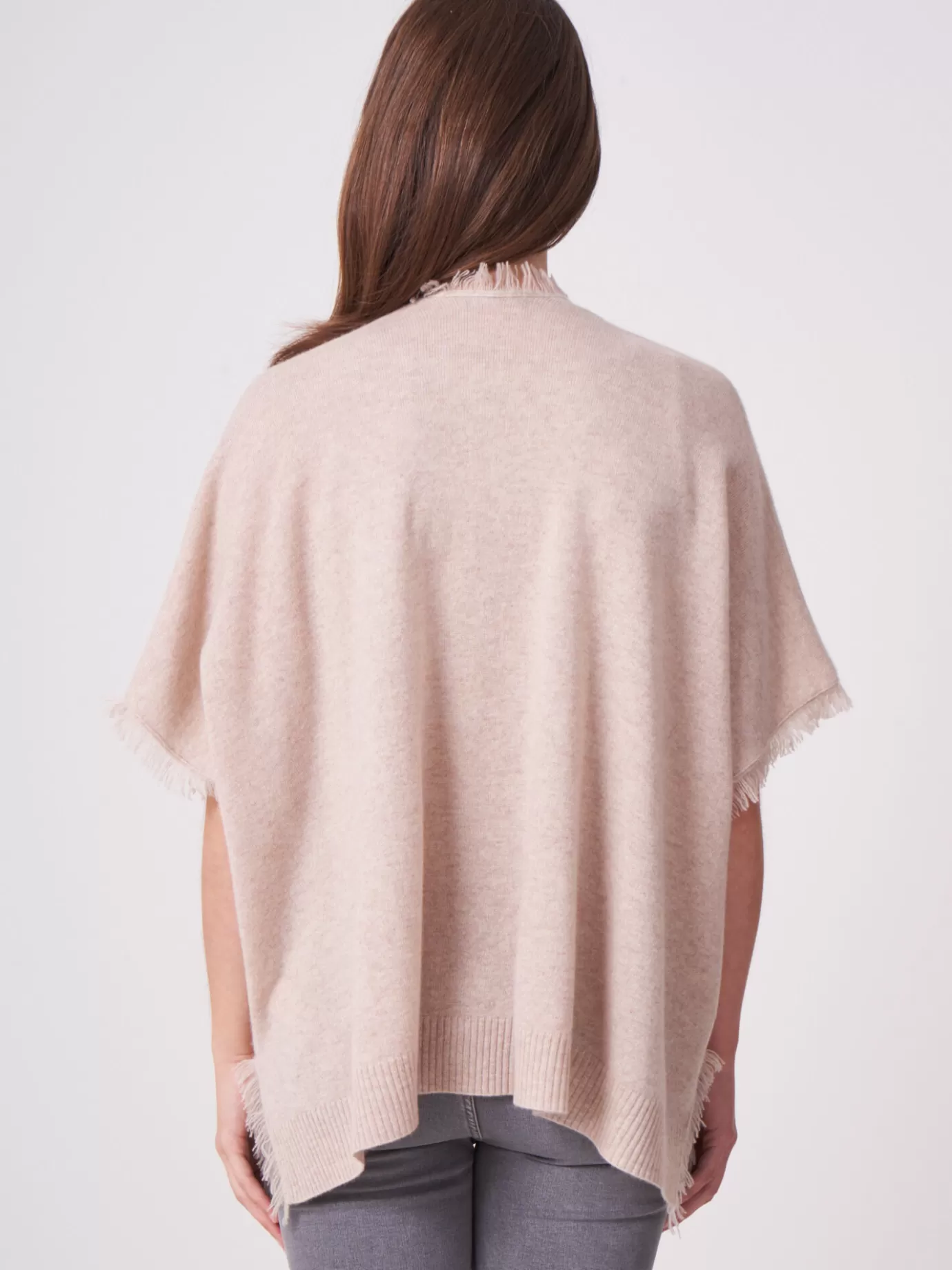 REPEAT cashmere Poncho's<Poncho Cape Met Franjes Beige