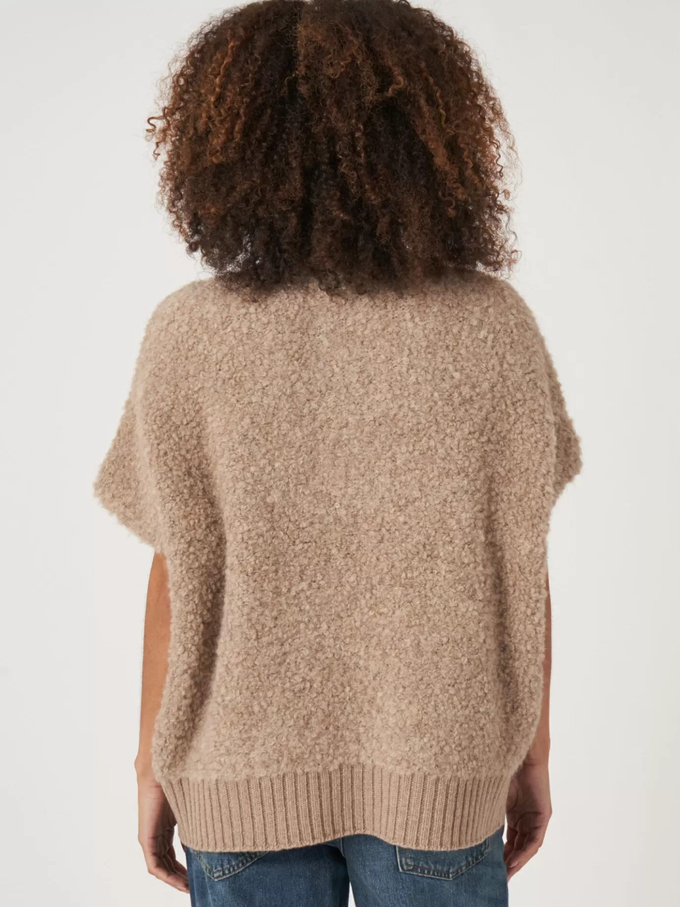 REPEAT cashmere Truien<Poncho Trui Met Gebreide Ritskraag Van Italiaanse Garen Beige